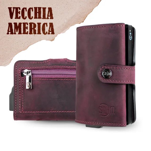 SLim Crazy Horse Viola portafoglio compatto pelle RFID