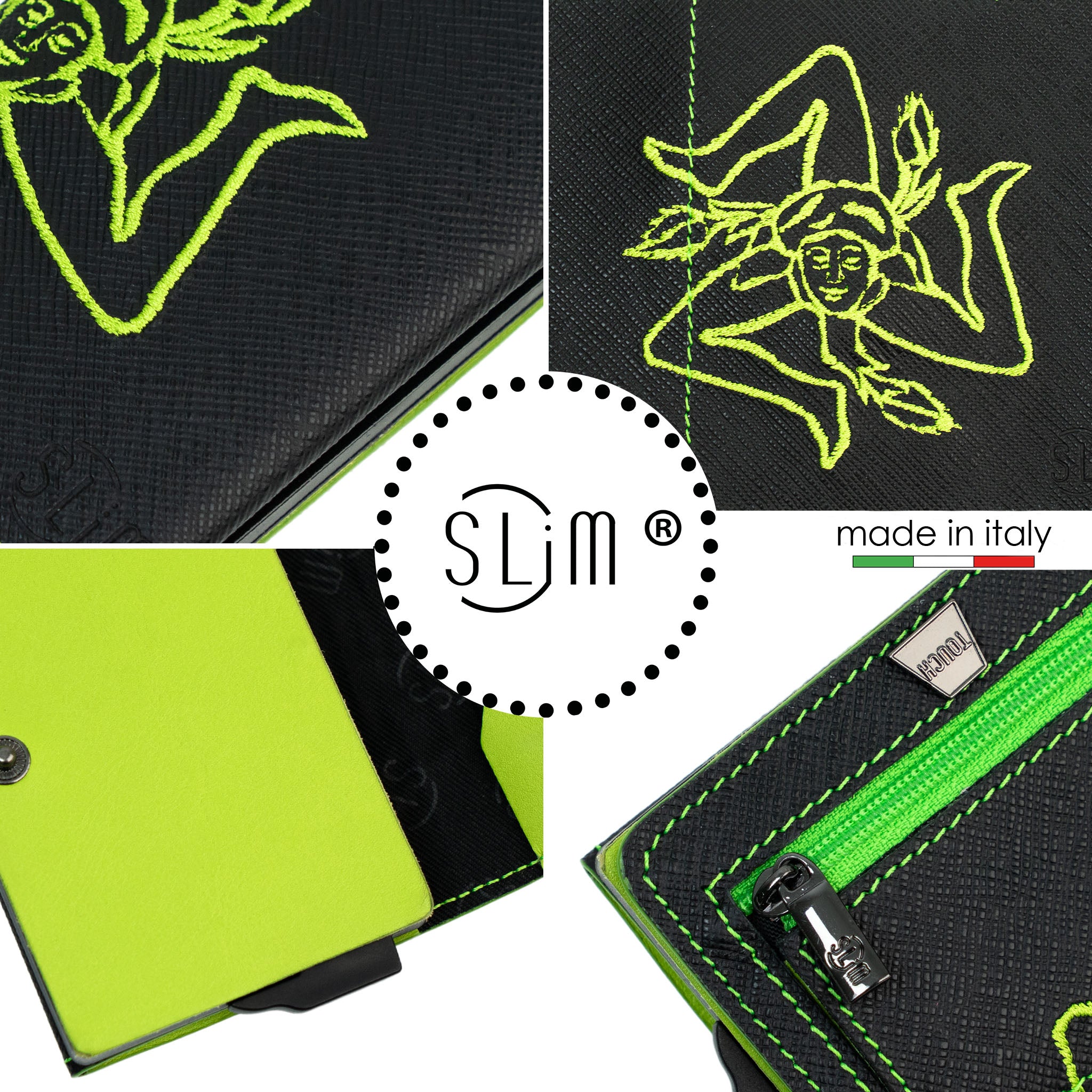 SLim Touch Sicilia Saffiano Verde Lime Mini Portafoglio RFID