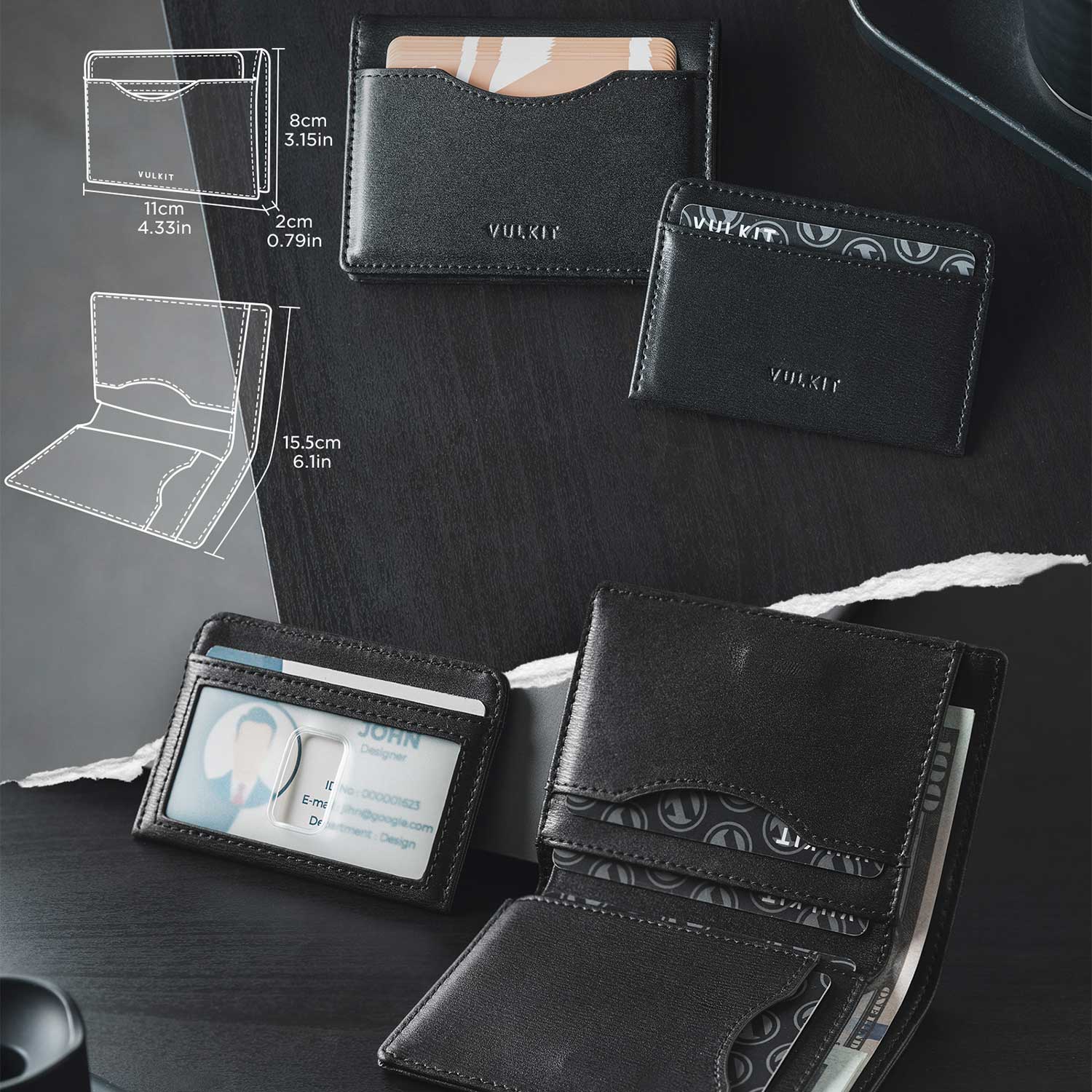 VULKIT VW134 portacarte pelle RFID nero finestra ID