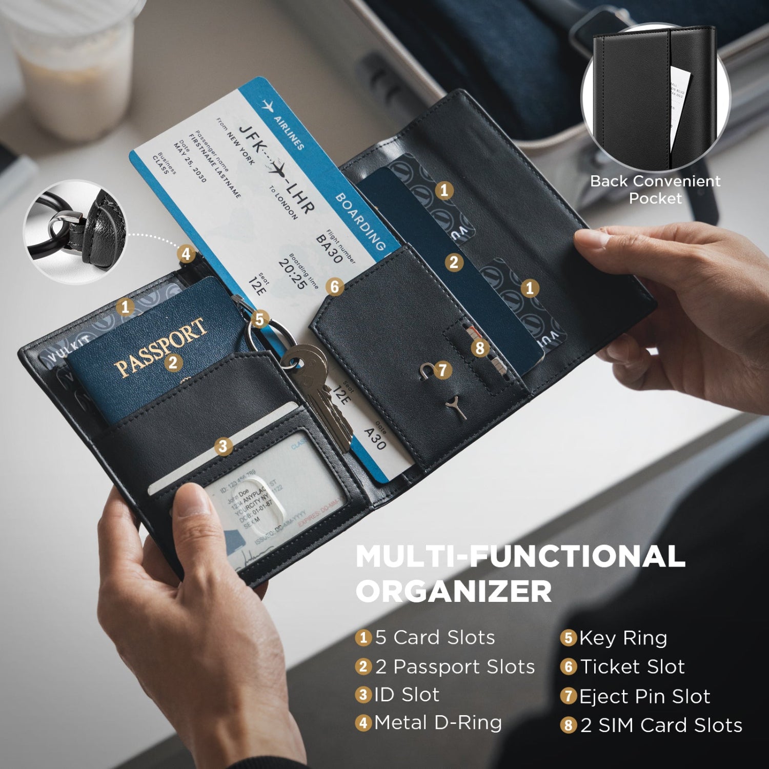 VULKIT VPW115 organizer viaggio pelle verde passaporto RFID