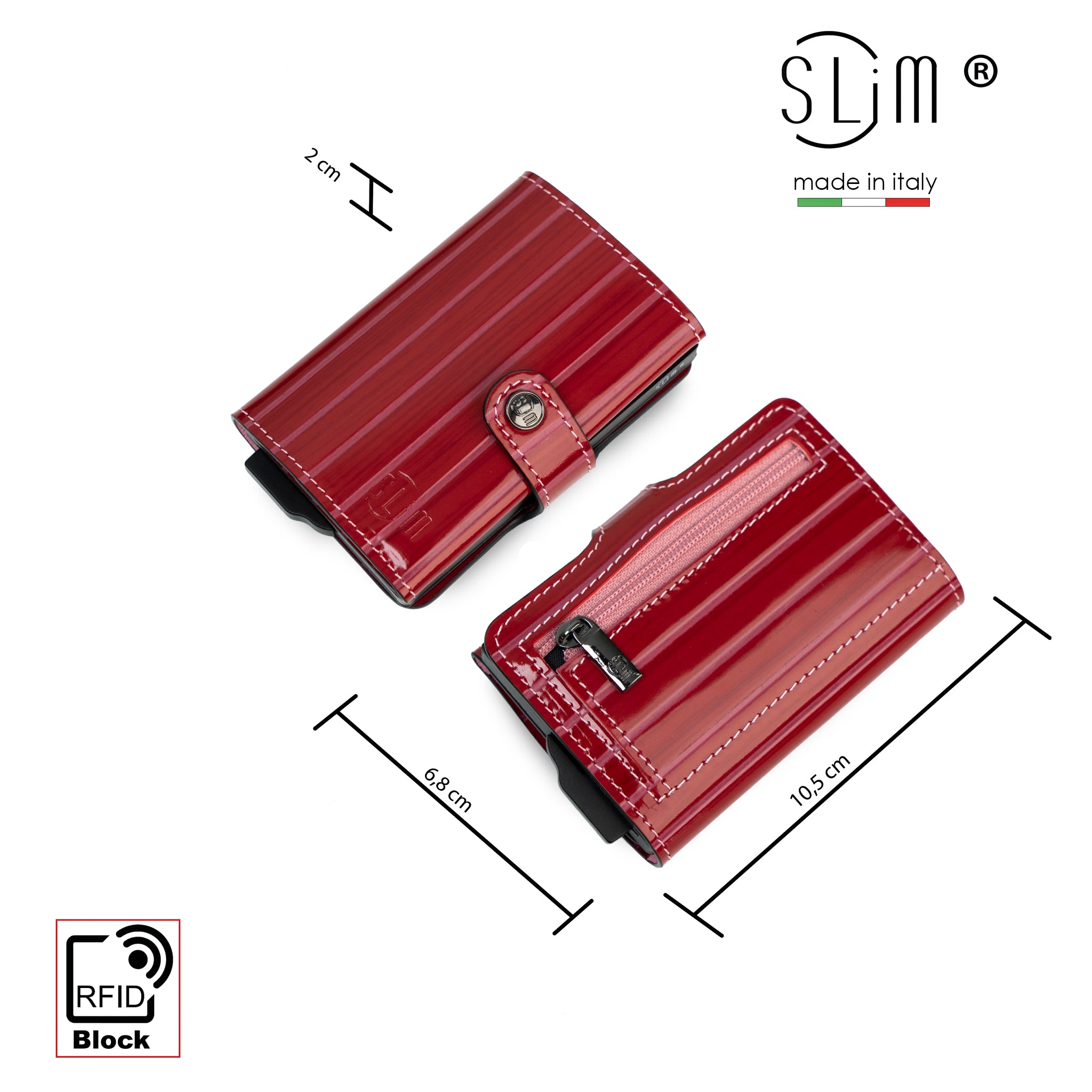 SLim Vera Pelle Lollipop portacarte rosso rosa RFID