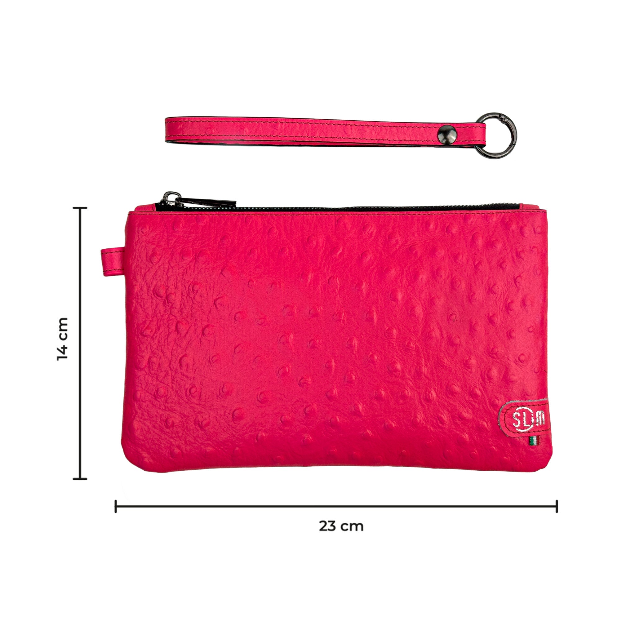 SLim Pochette Polsiera Struzzo Fucsia Fluo Pochette