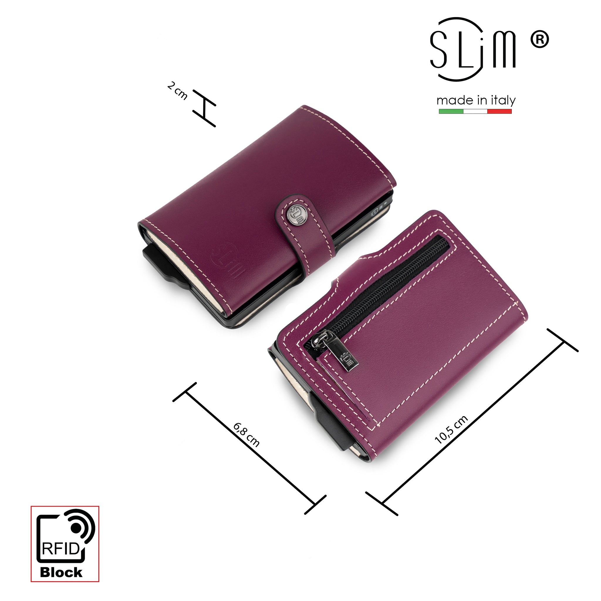 SLim Vera Pelle porta carte viola melanzana panna RFID