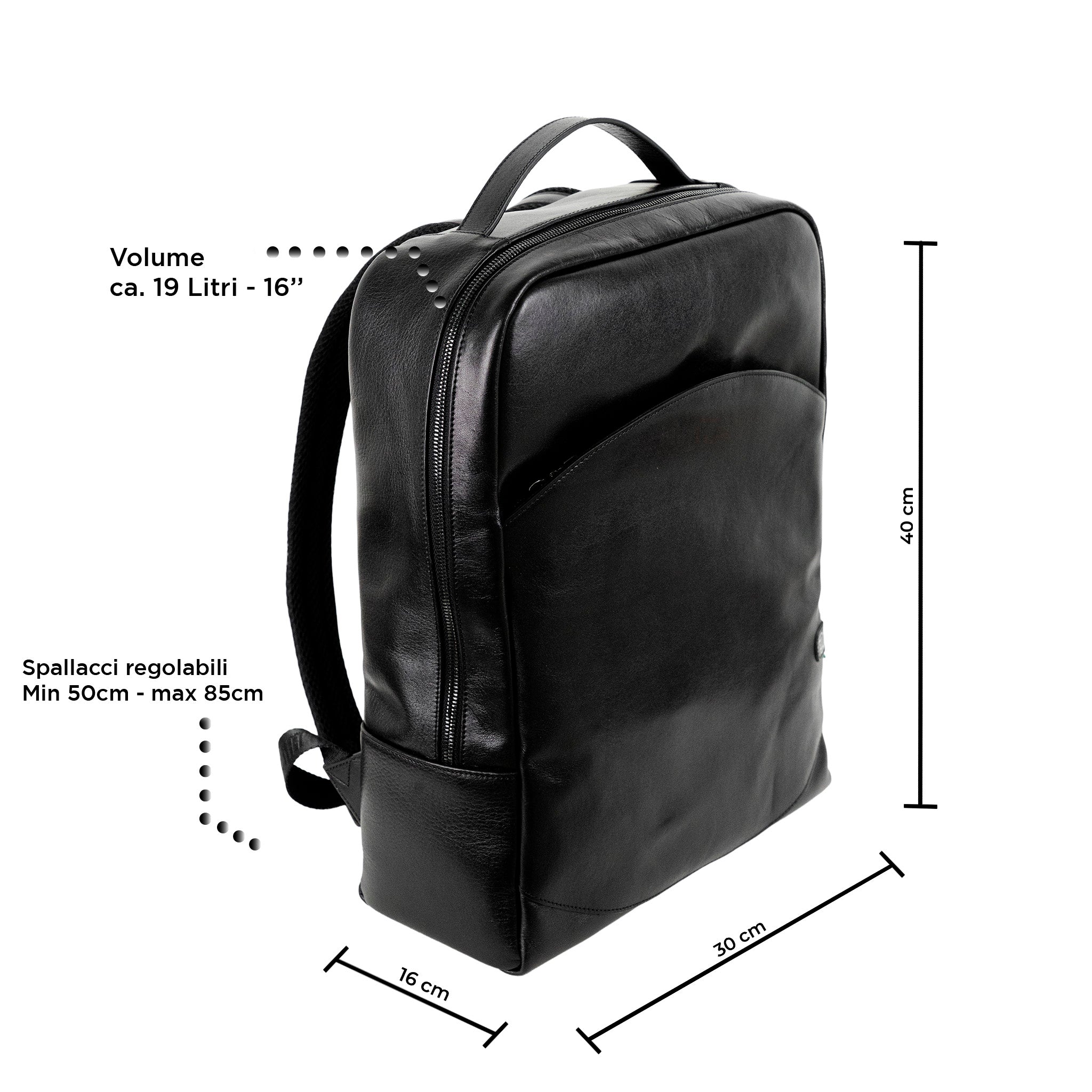 Zaino SLim Zaino Pelle Nero Vegetale 19 Litri PC 16"