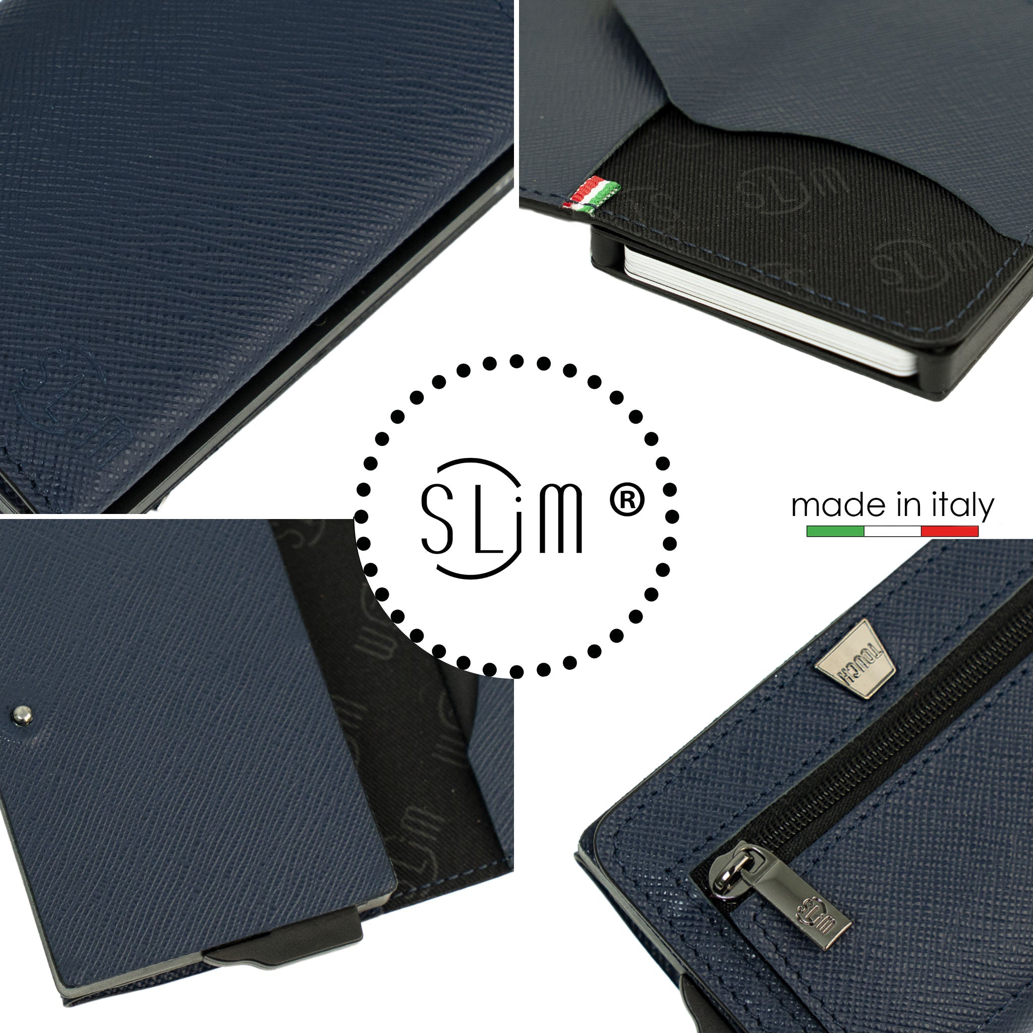 SLim Touch Saffiano Blu portafoglio compatto RFID 10,5x7