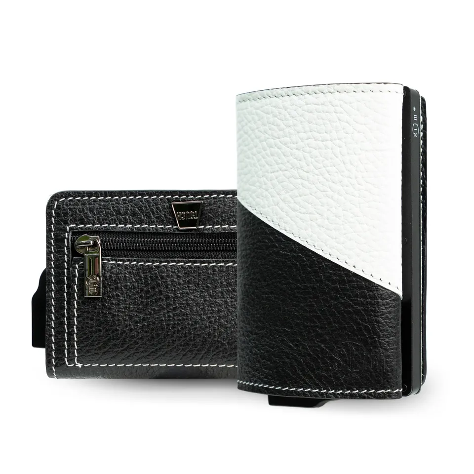 SLim Touch Bicolor Bianconero portafoglio compatto pelle