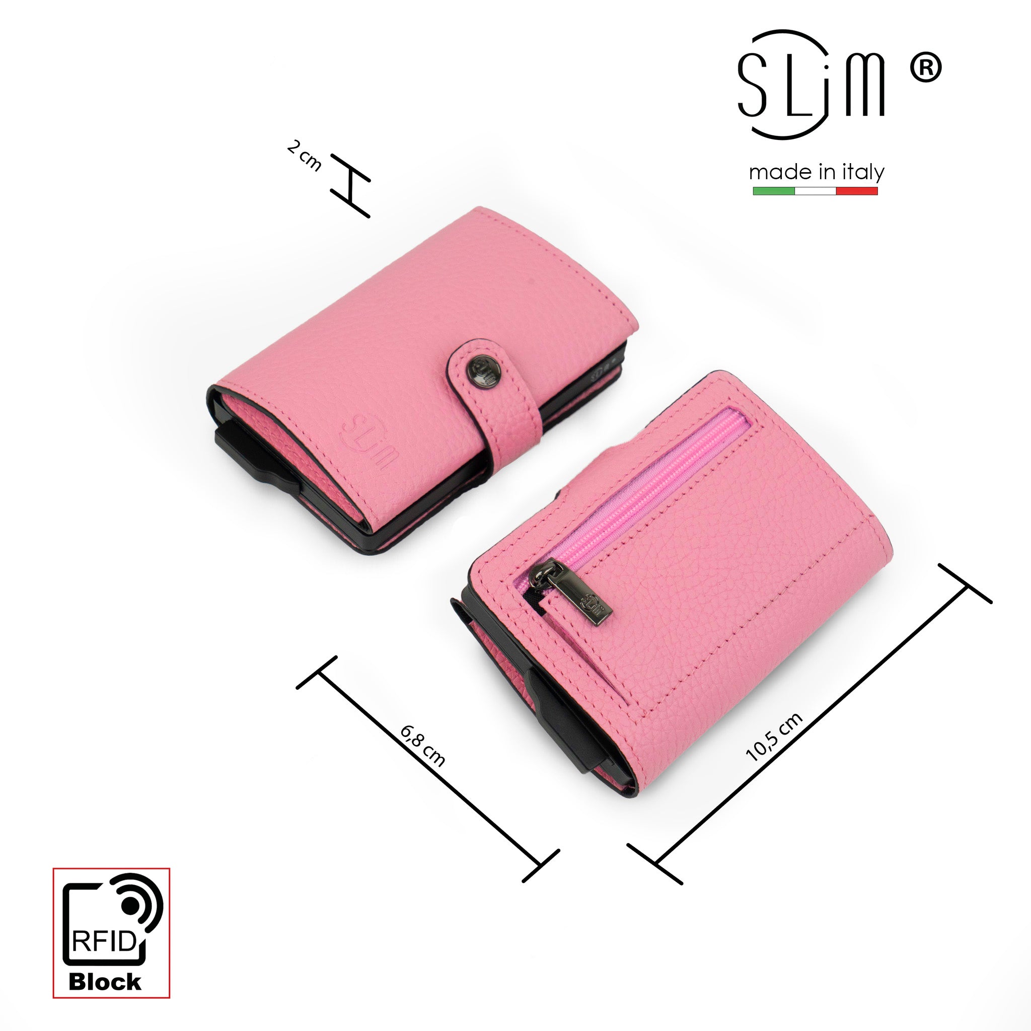 SLim Bottalato Portafoglio Compatto Pelle Pink RFID 12 Carte