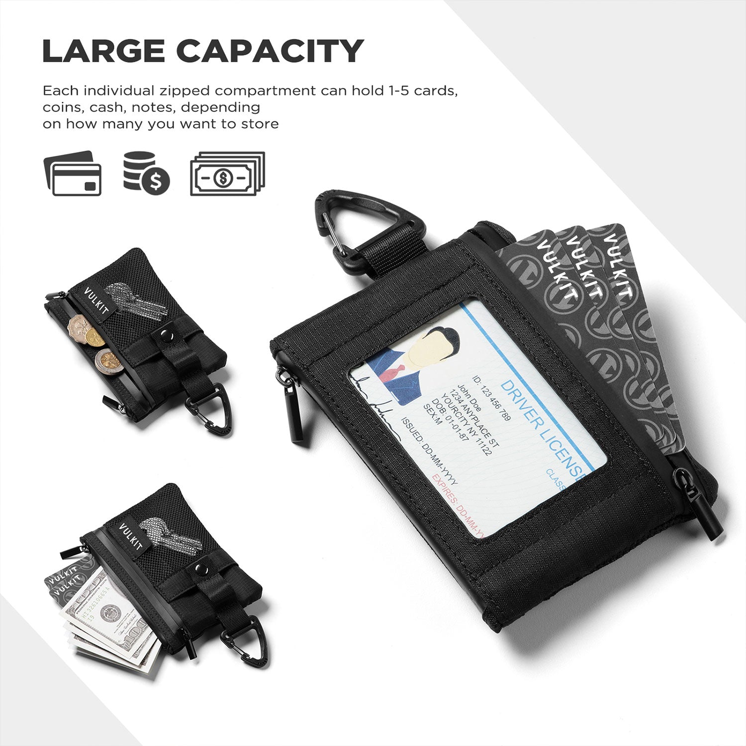 VULKIT VW124 portafoglio RFID nylon nero viaggio