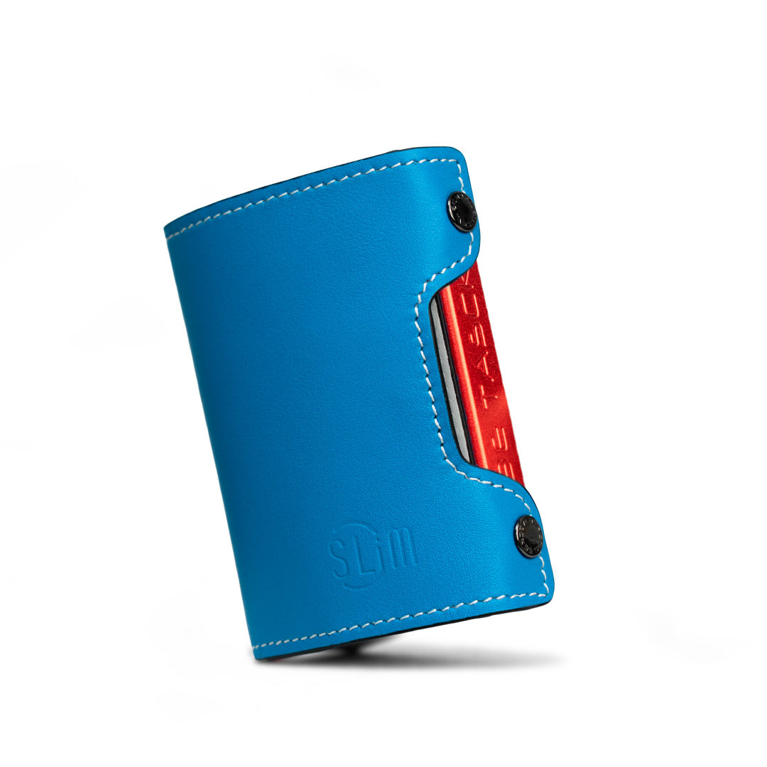 SLim Be Tasck cover pelle liscia blu bianco