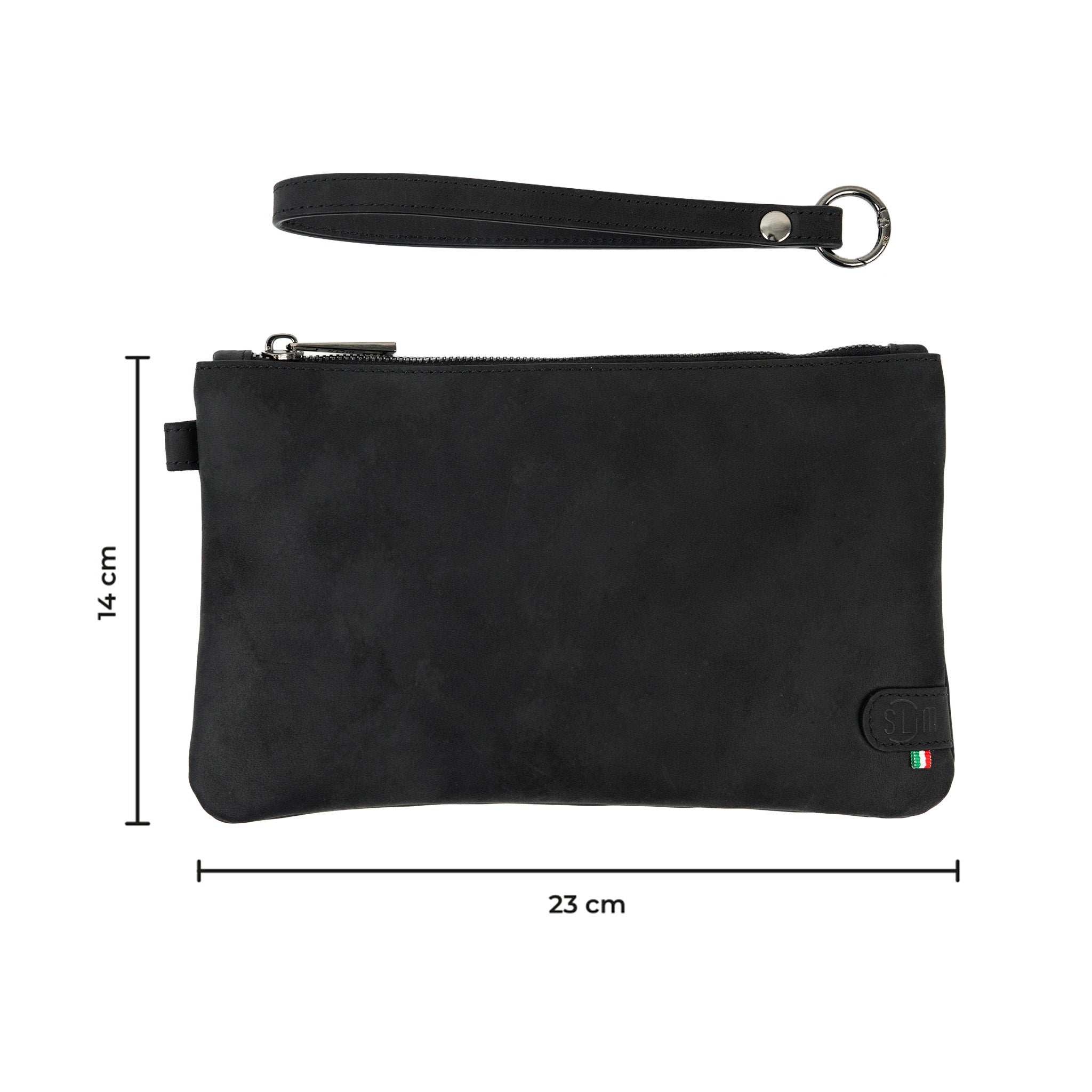 SLim Pochette Polsiera pochette Nero pelle Crazy Horse