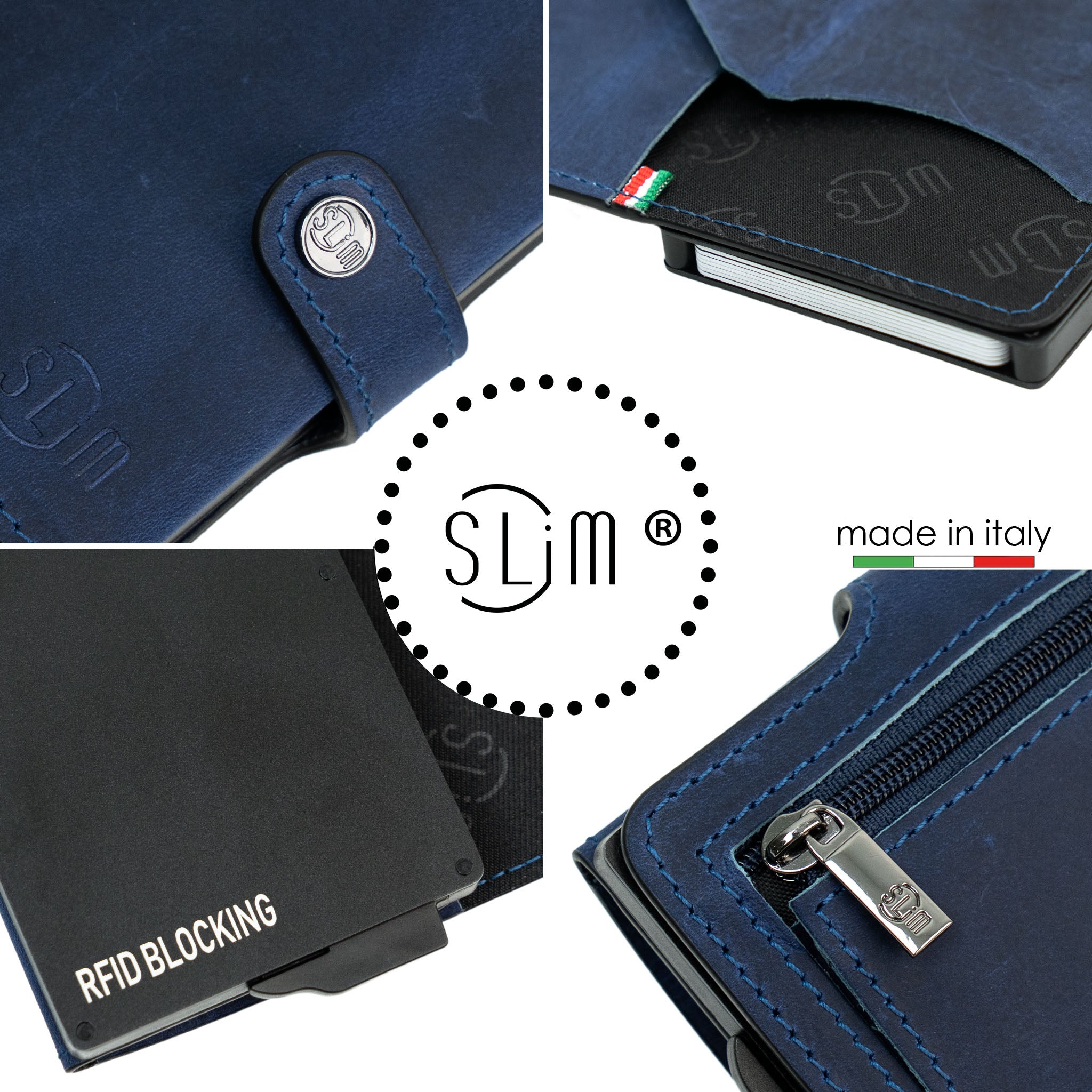 SLim Crazy Horse portafoglio pelle Crazy Horse blu