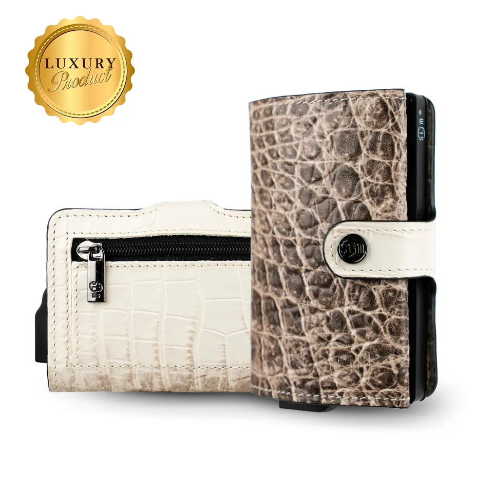 SLim Stampa Cocco portafoglio compatto Cocco Metal Argento RFID