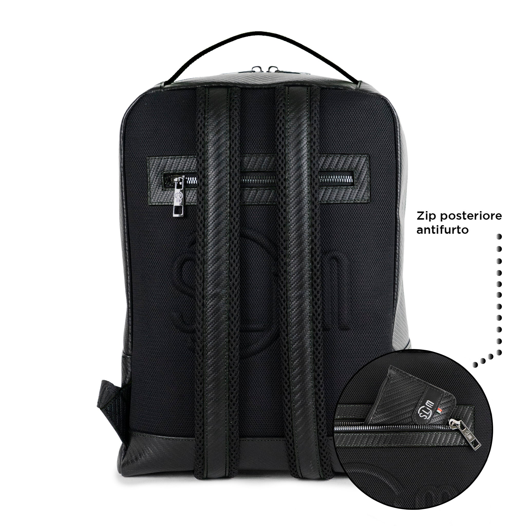 SLim Zaino Medio Carbon zaino nero pelle 8,5 L 14 pollici