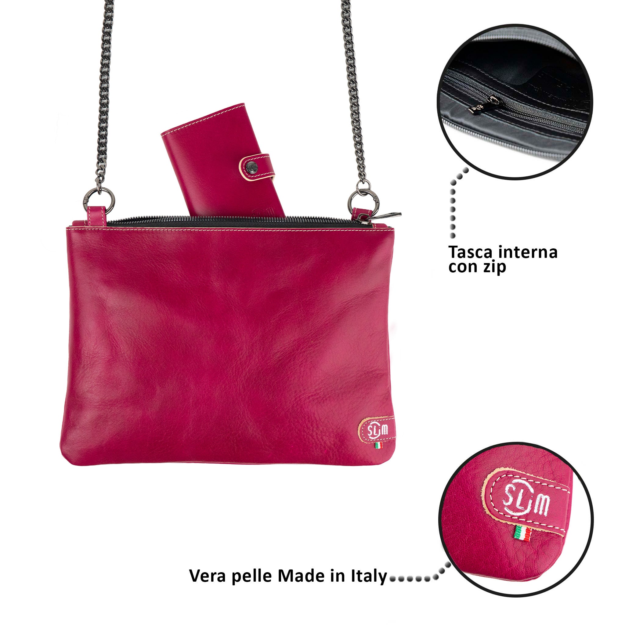 SLim Pochette Tracolla Vegetale Fucsia 24x19 cm