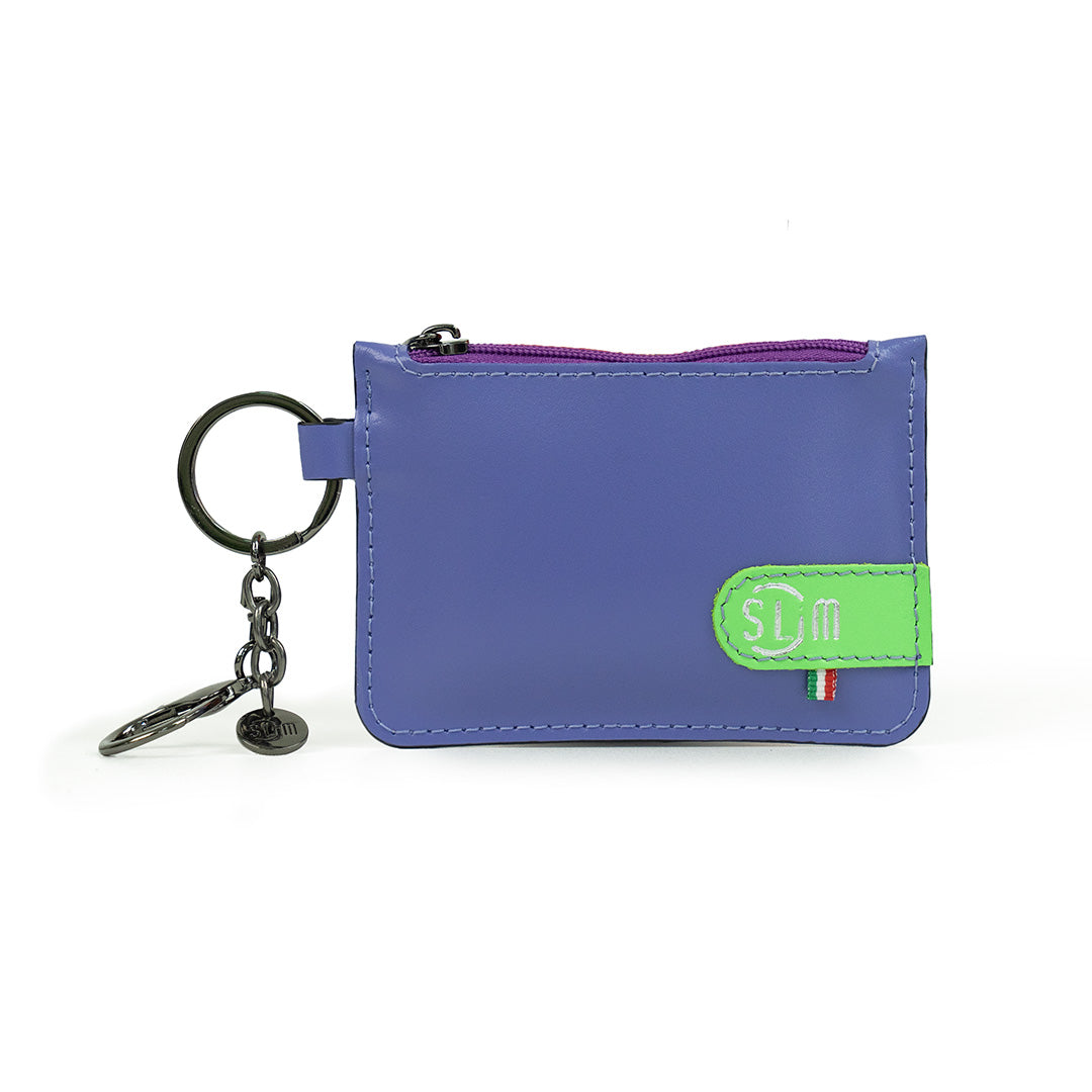 SLim Portachiavi Portamonete Pelle Viola Verde Lime
