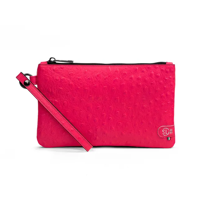 SLim Pochette Polsiera Struzzo Fucsia Fluo Pochette