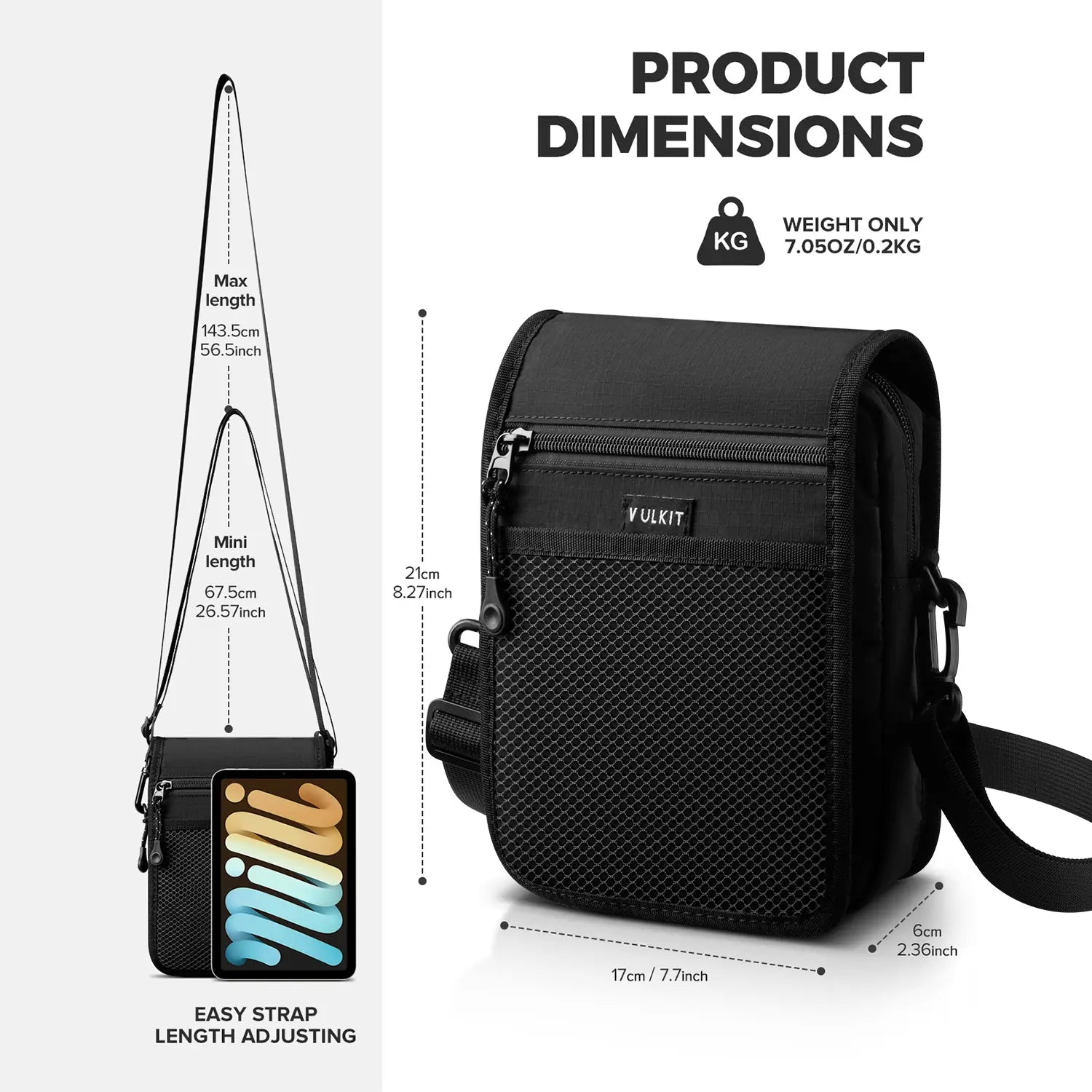 VULKIT Bags VB104 borsa messenger tracolla nera leggera