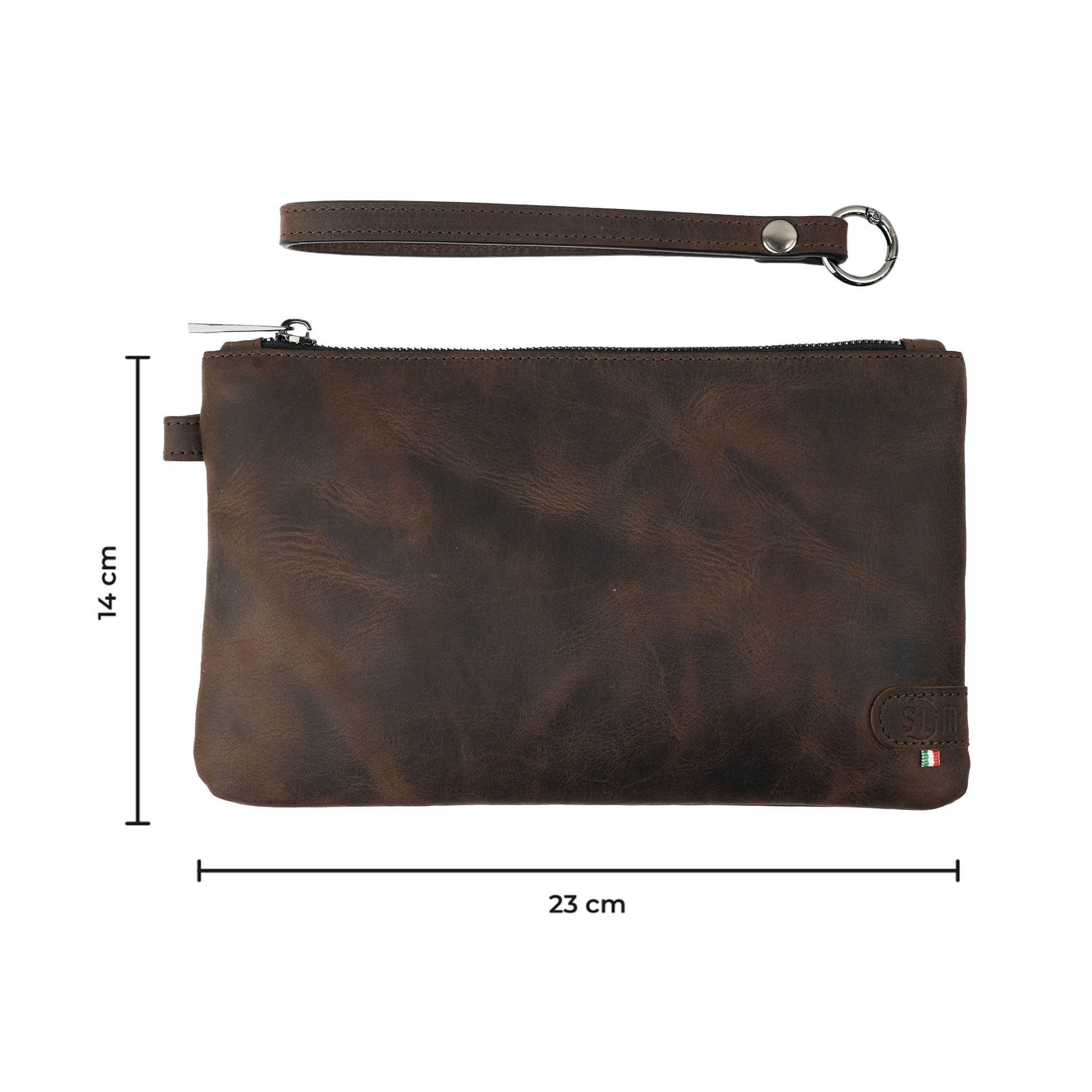 SLim Pochette polsiera Crazy Horse dark brown pelle