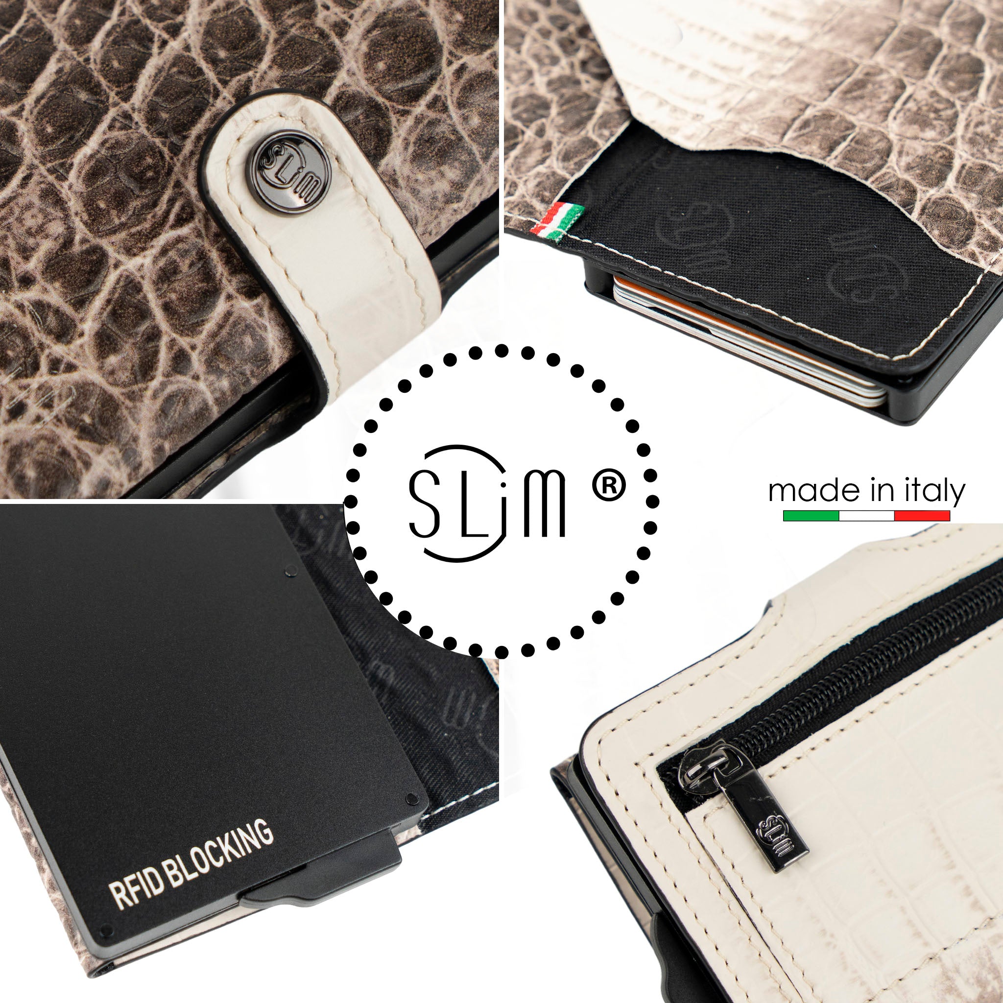SLim Stampa Cocco portafoglio compatto Cocco Metal Argento RFID