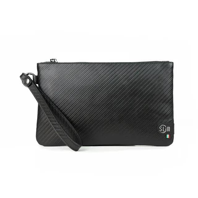 Pochette Polsiera Pochette Pelle Nero Carbon 23x14 cm