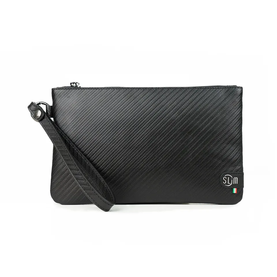 Pochette Polsiera Pochette Pelle Nero Carbon 23x14 cm