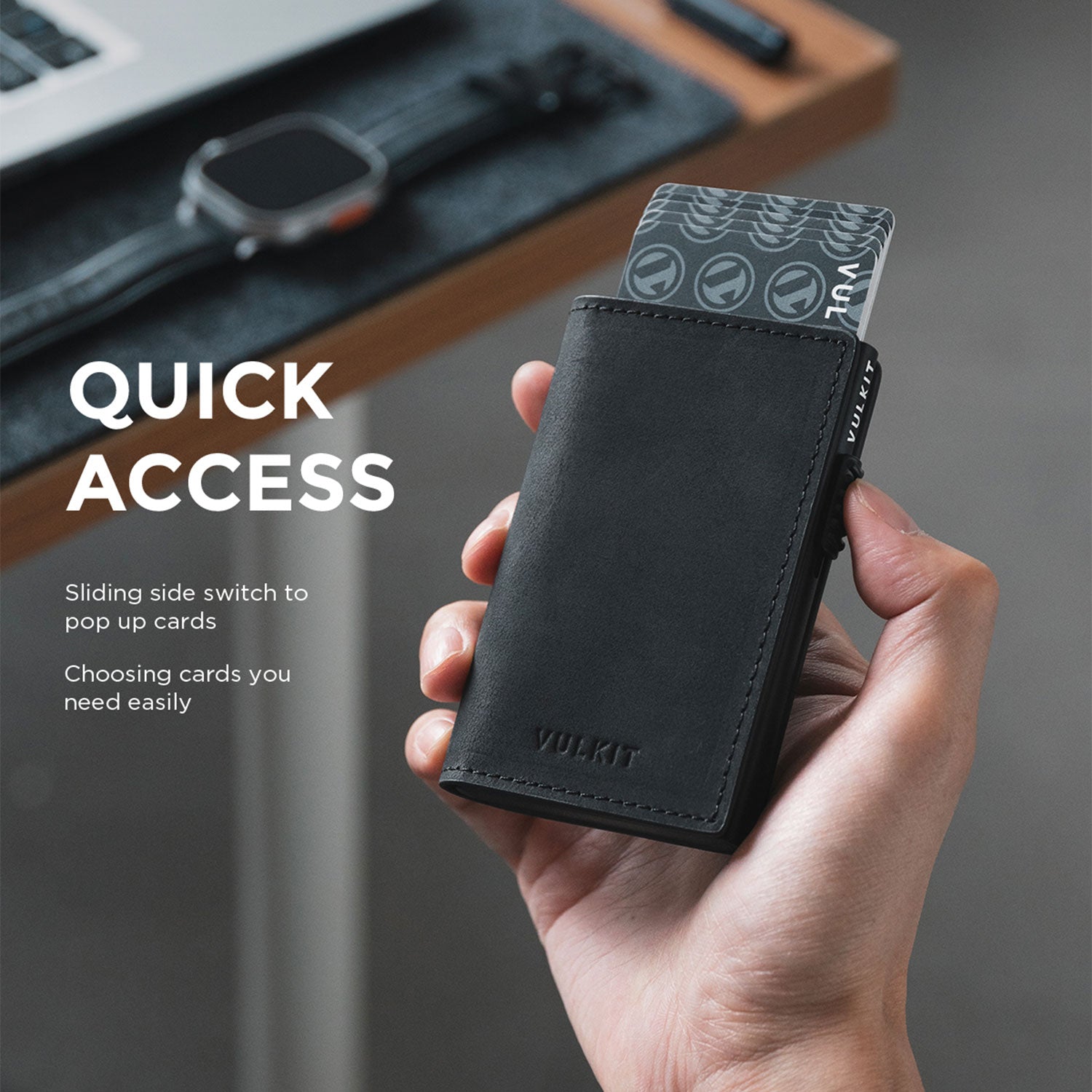 VULKIT VC305P Portafoglio Pop-Up Pelle Nero 11 Carte RFID
