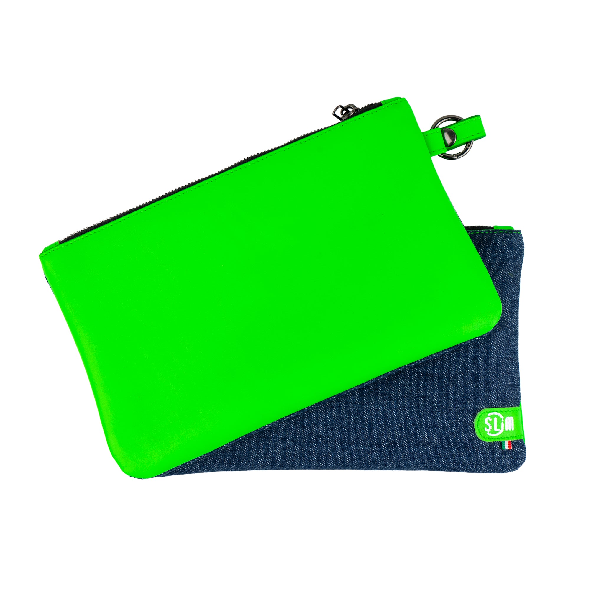 SLim Pochette Polsiera Jeans pochette pelle verde fluo 23 cm