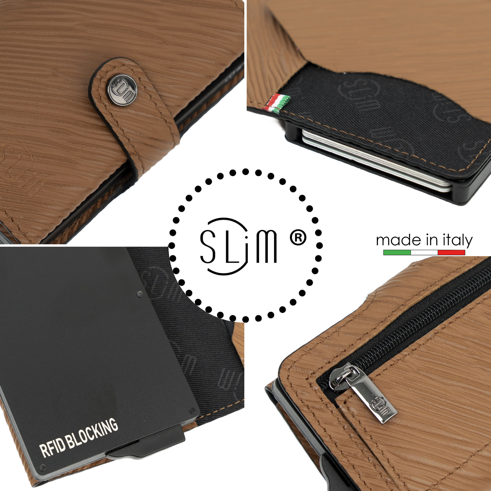SLim Vera Pelle Portacarte Stampa Epi Cuoio 12 Carte RFID