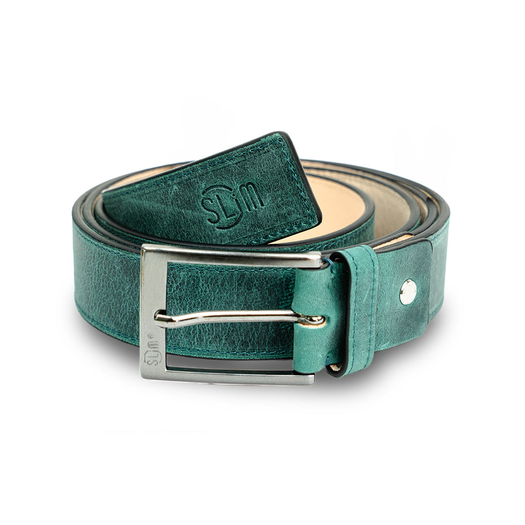 SLim Cintura Vera Pelle 35mm Acquamarina Crazy Horse