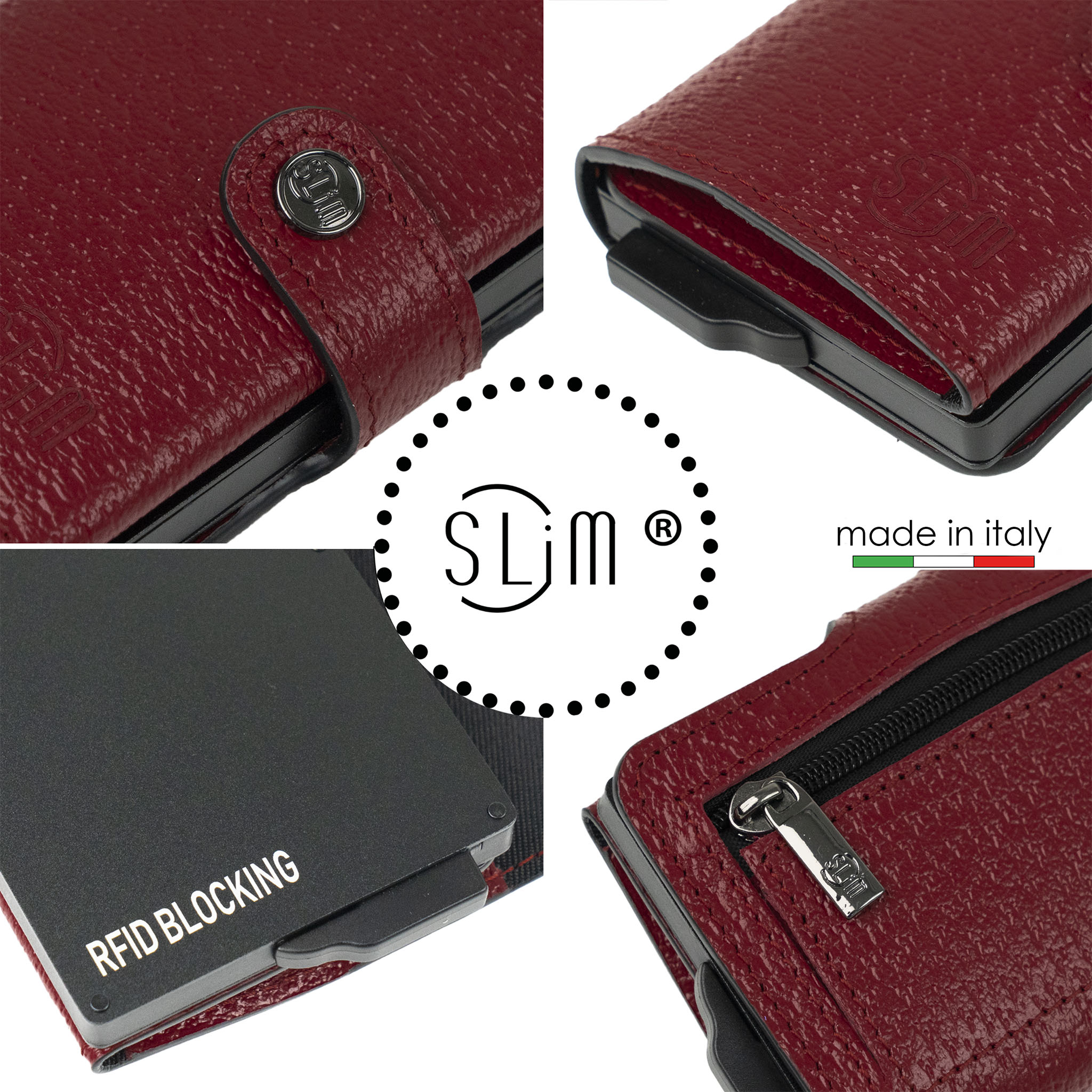 SLim Cinghialino portafoglio compatto pelle Bordeaux