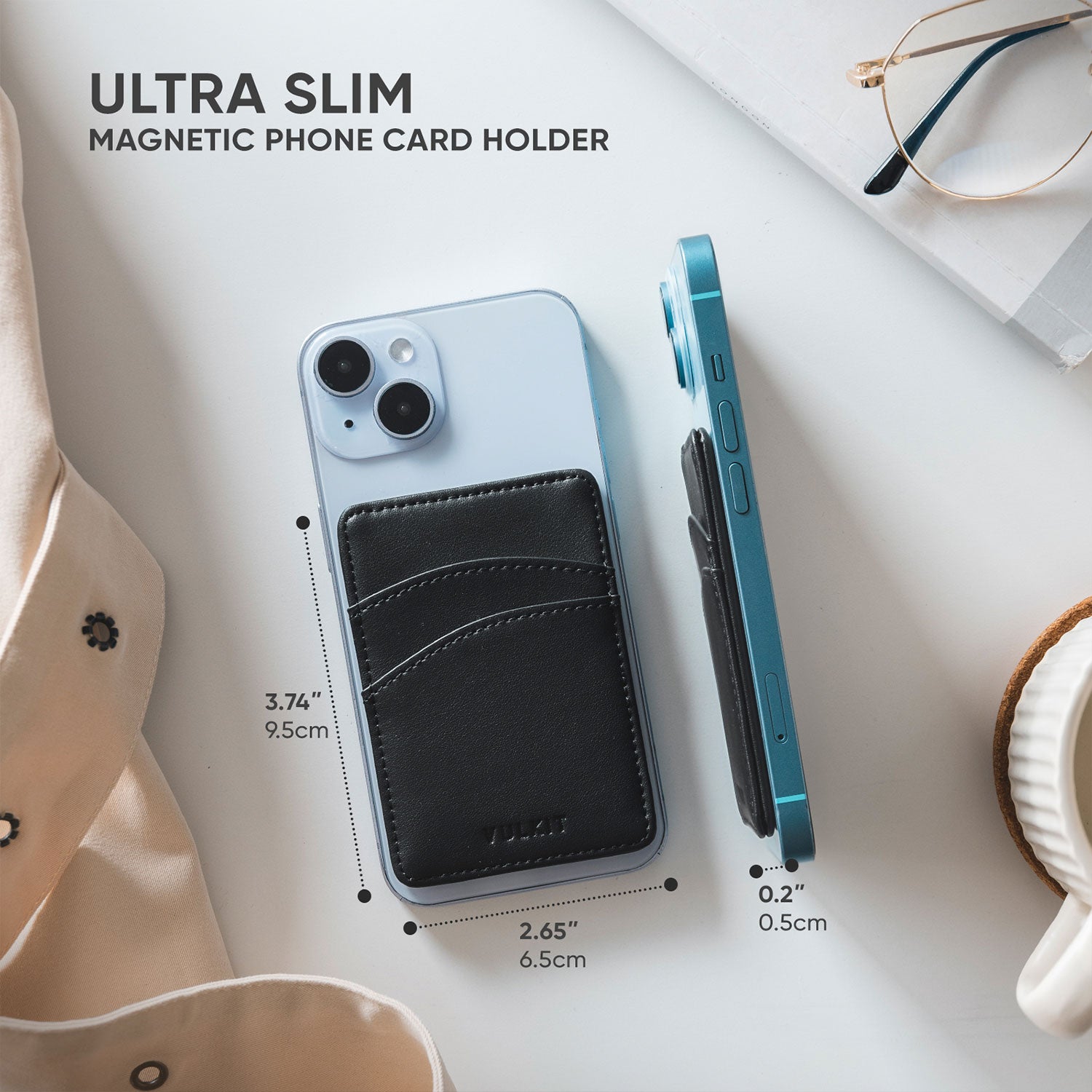 VULKIT VPA117 porta carte telefono magnetico pelle nero RFID