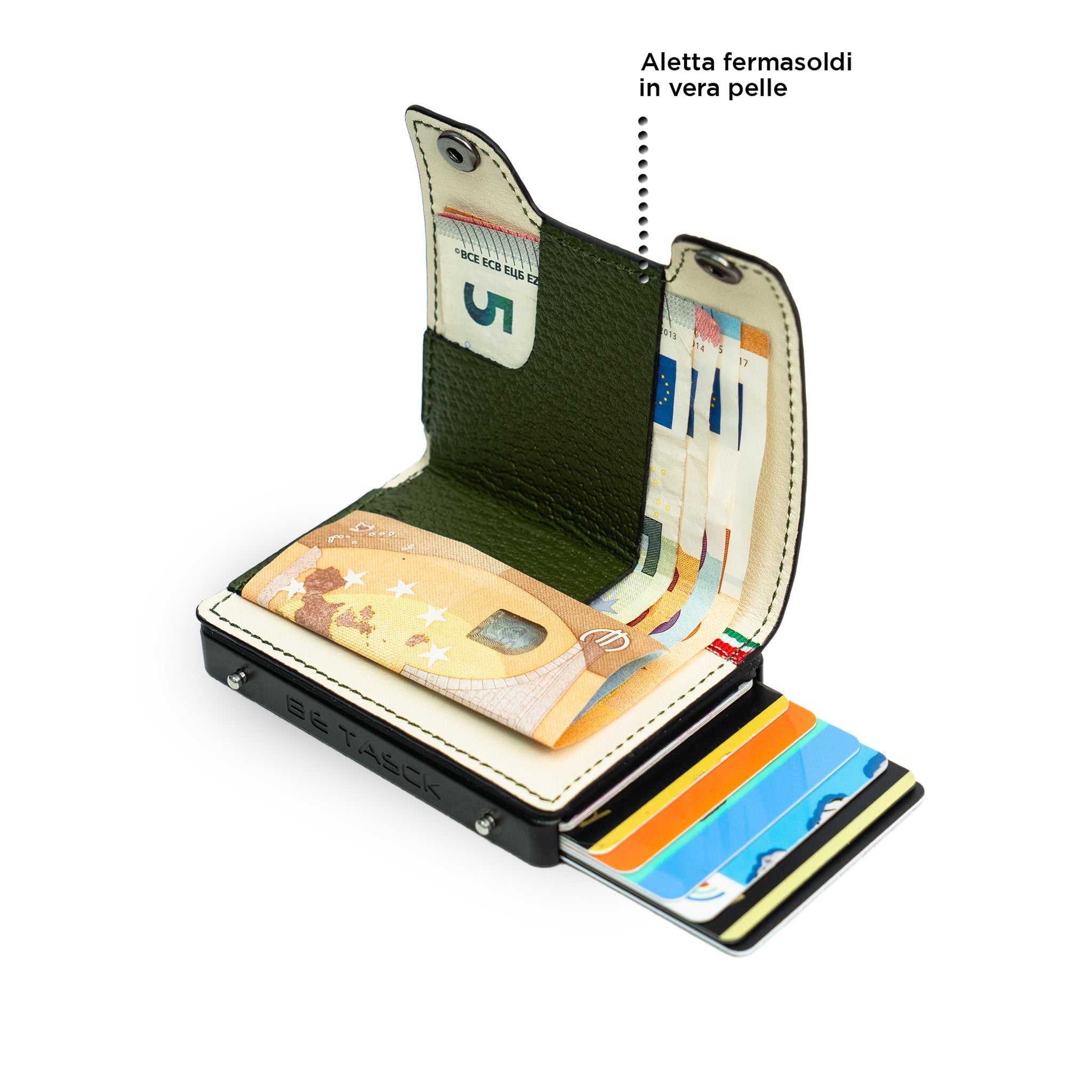 Be Tasck Cinghialino Verde Frame Nero portafoglio pelle RFID
