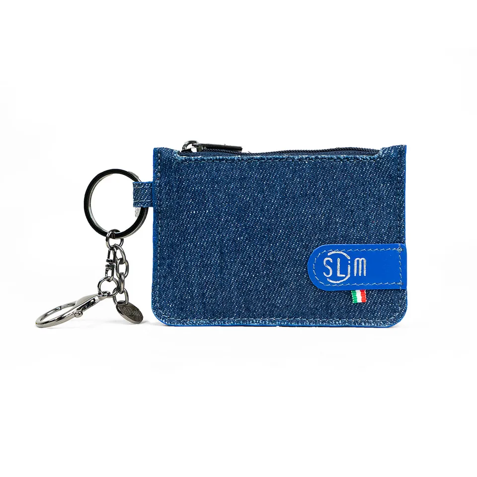 SLim Portachiavi portamonete pelle jeans bustina 10x7 cm