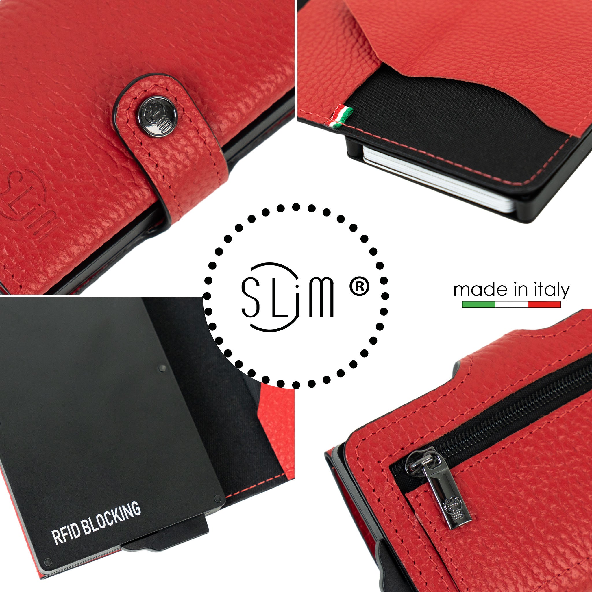 SLim Bottalato portacarte rosso con zip portamonete RFID