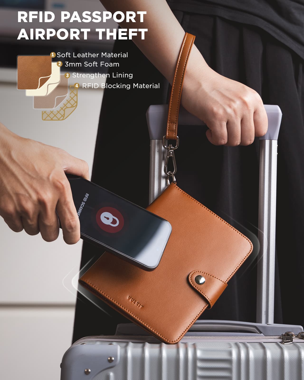 VULKIT Passport VPW108 Portafoglio Viaggio Blu Pelle RFID AirTag