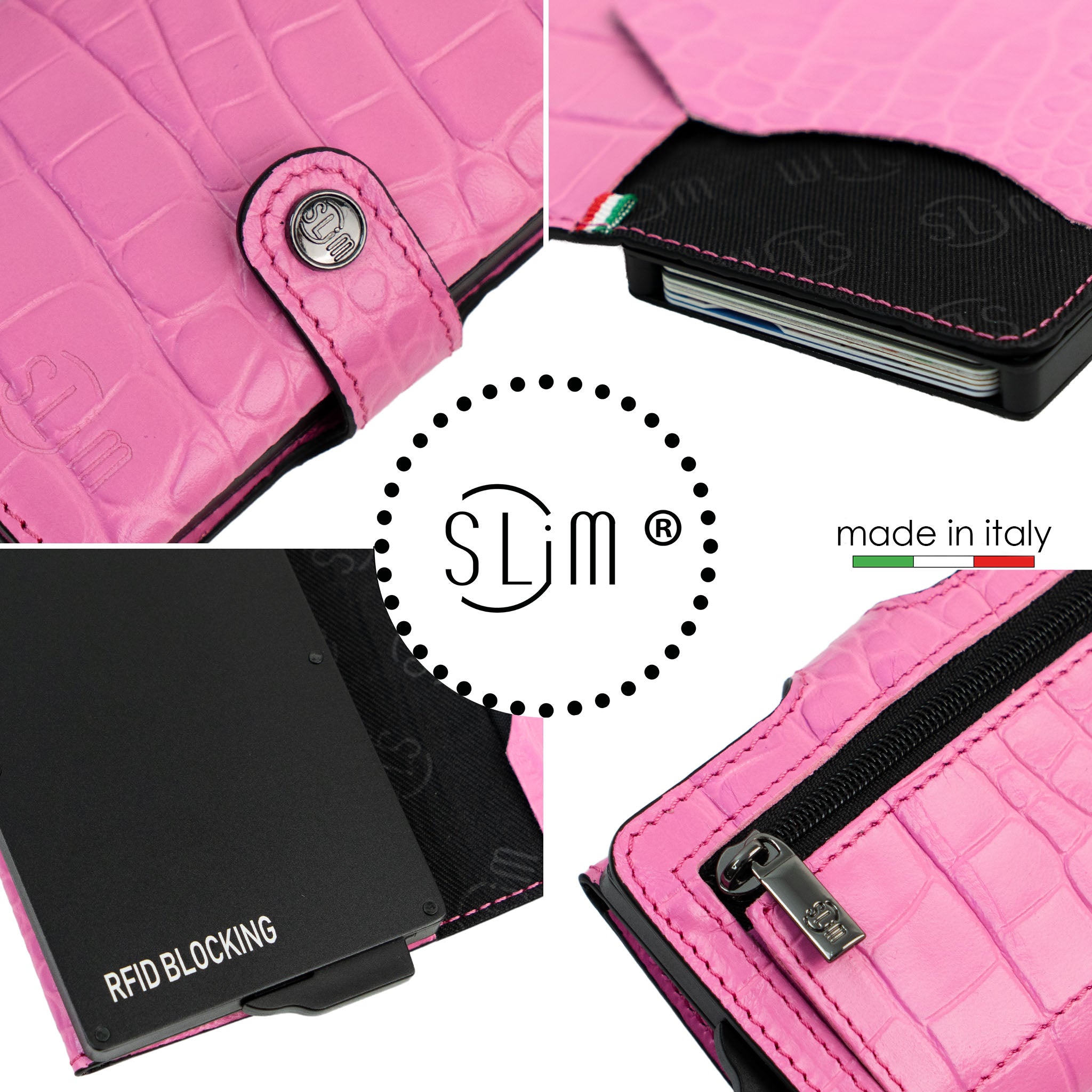 SLim Stampa Cocco Portacarte Rosa Matt RFID