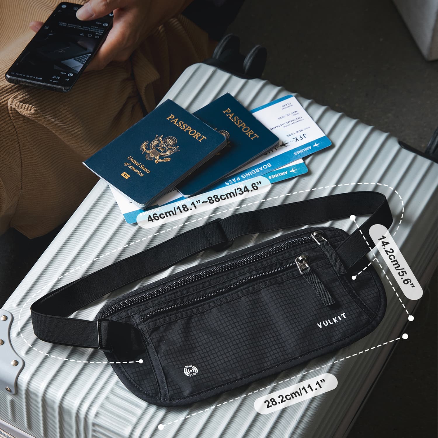 VULKIT VRB102 marsupio soldi viaggio grigio RFID nylon