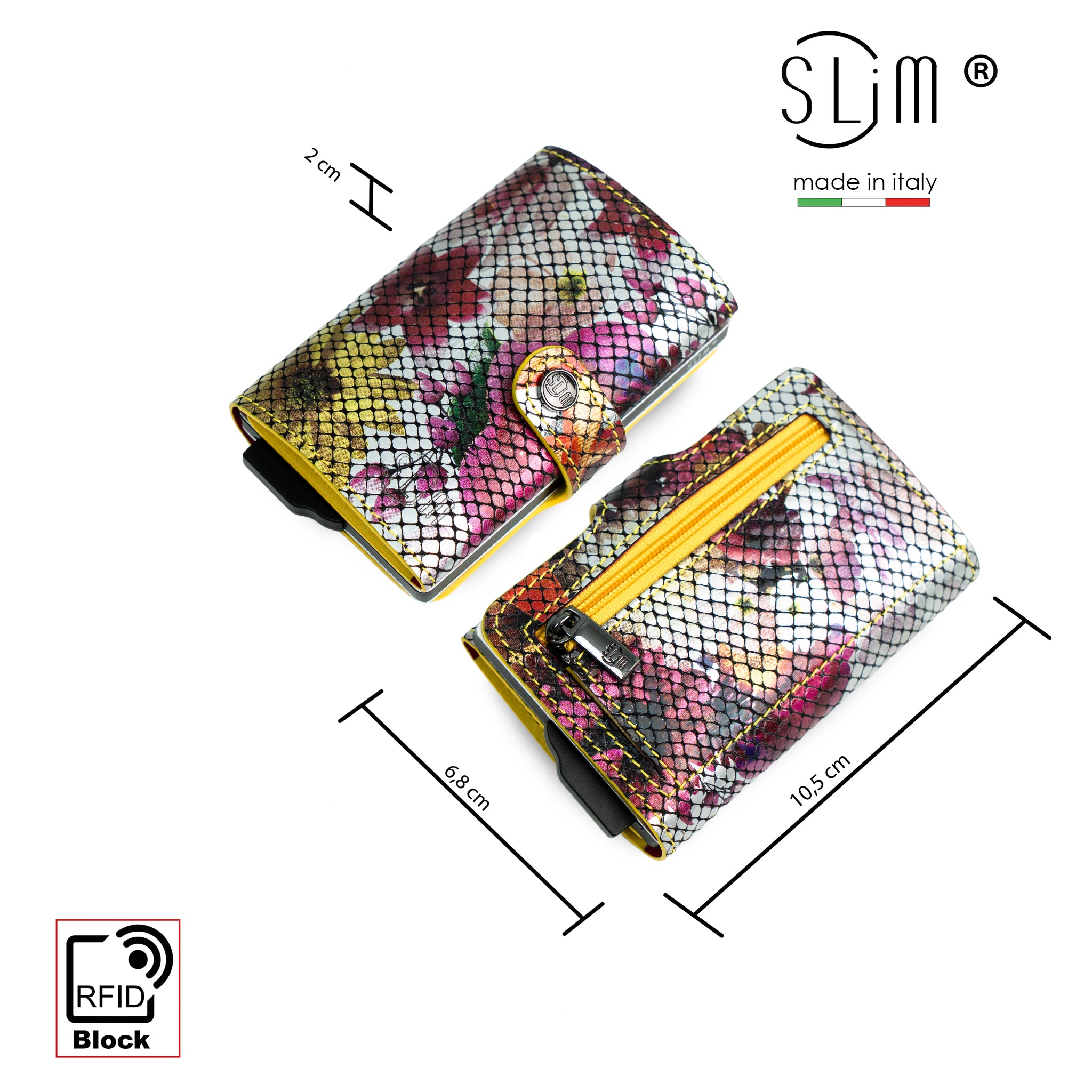 SLim Vera Pelle Portafoglio Flower RFID 10,5x7 cm