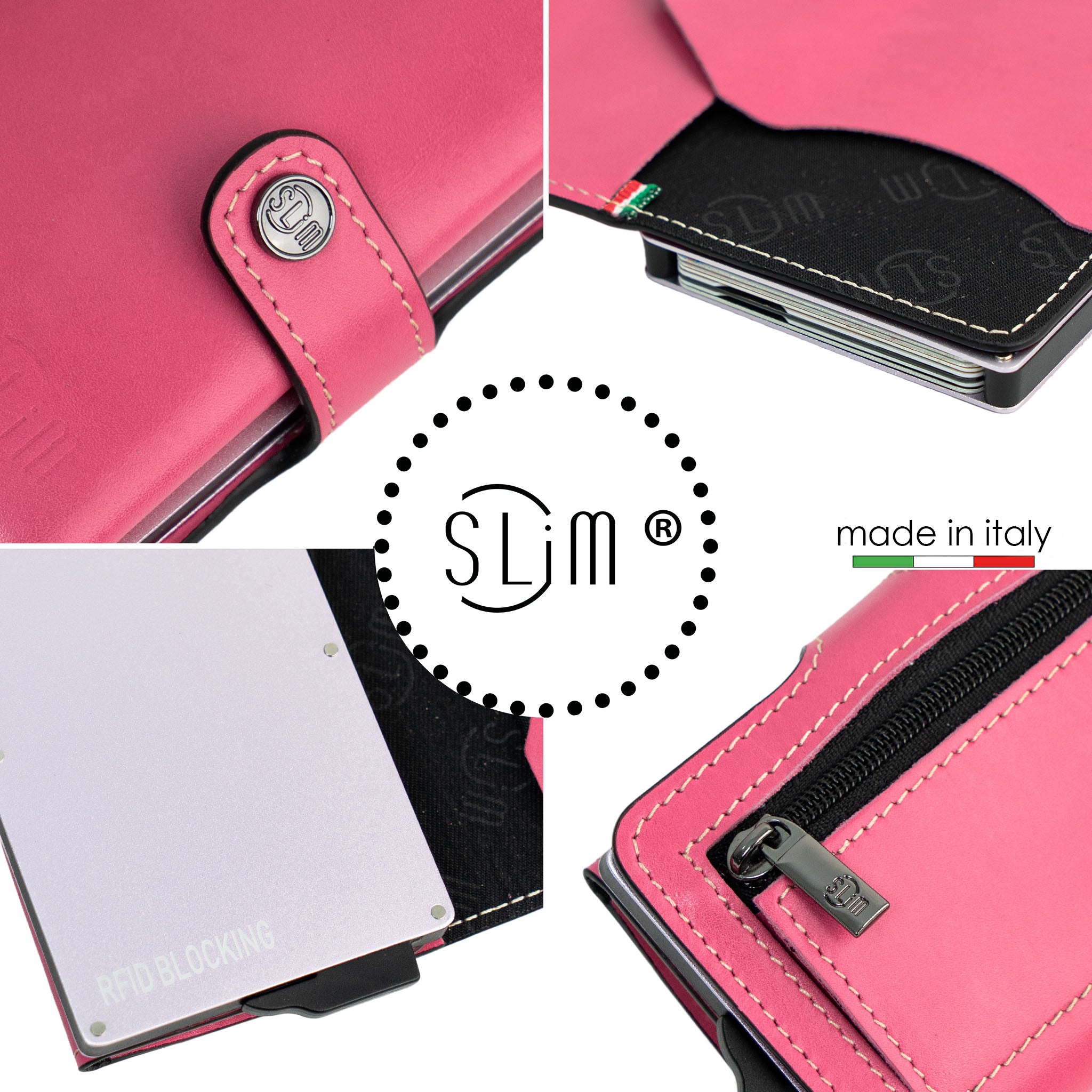 SLim Porta Carte Vegetale Fucsia Zip RFID 10,5 cm