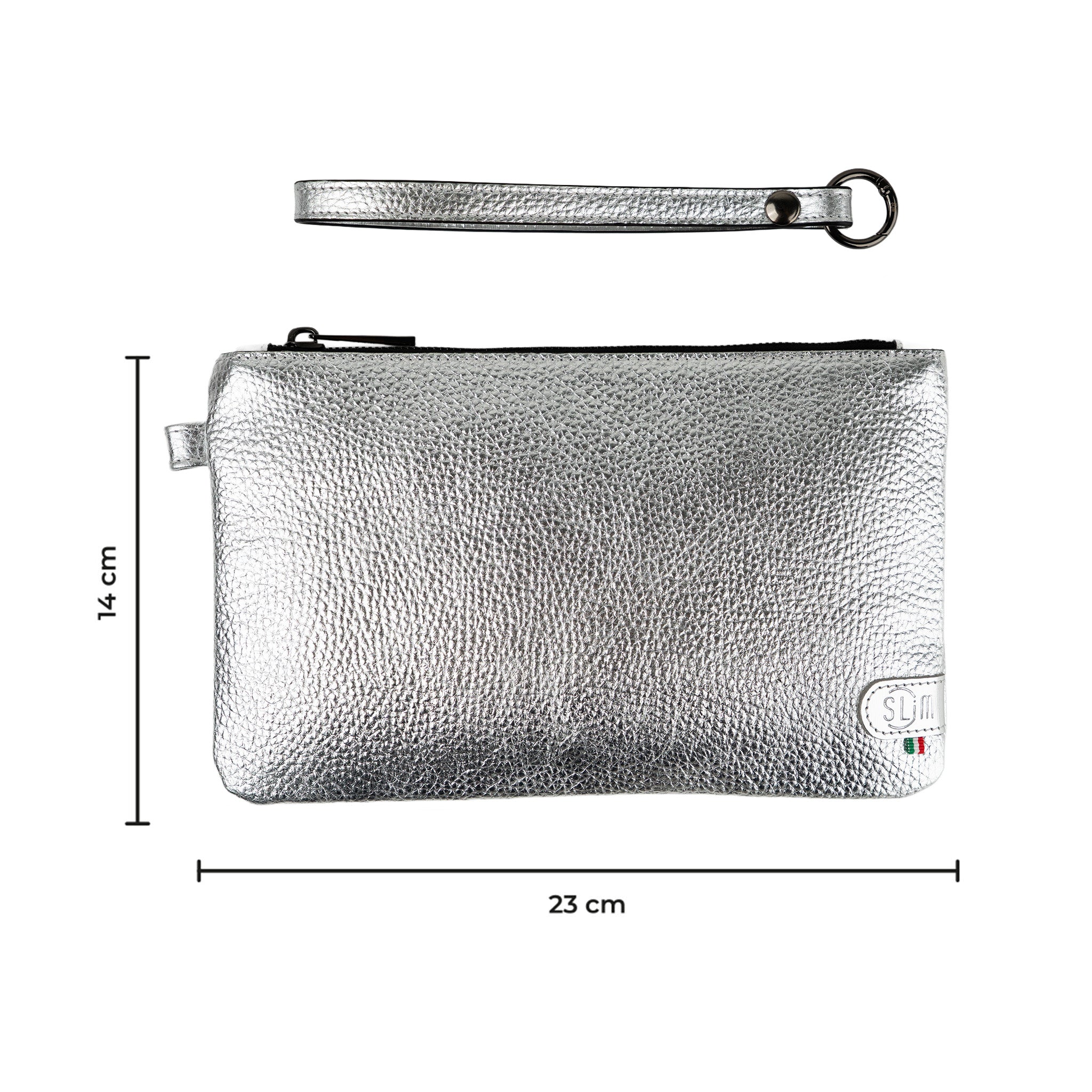SLim Pochette Polsiera pochette argento metal vera pelle