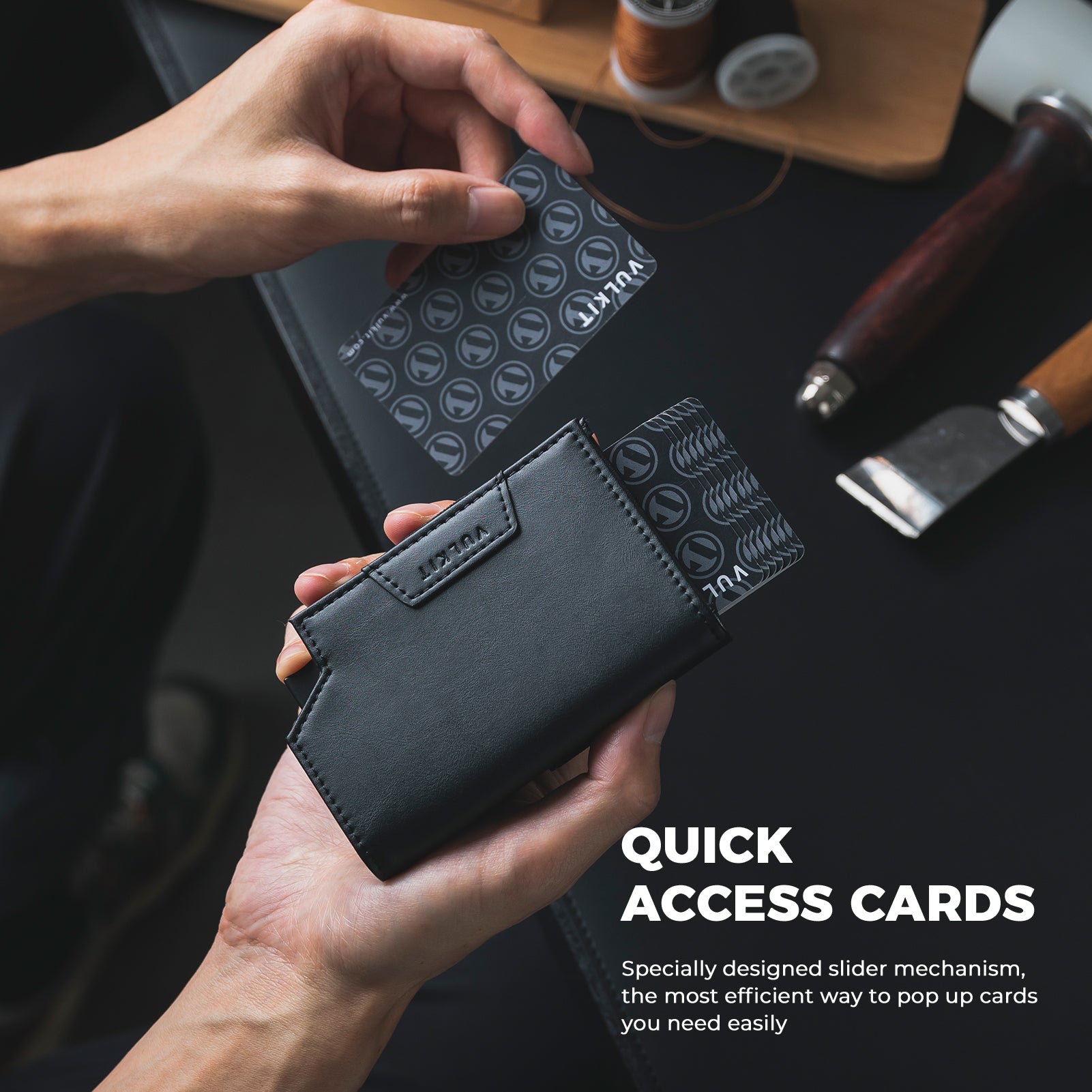 VULKIT VC411 portafoglio uomo slim blu navy RFID 11 carte