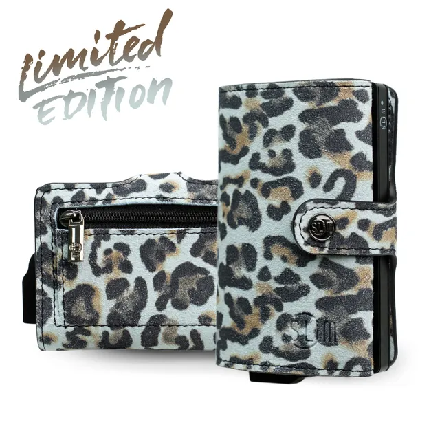 SLim Vera Pelle Animalier Scamosciato Azzurro Portafoglio
