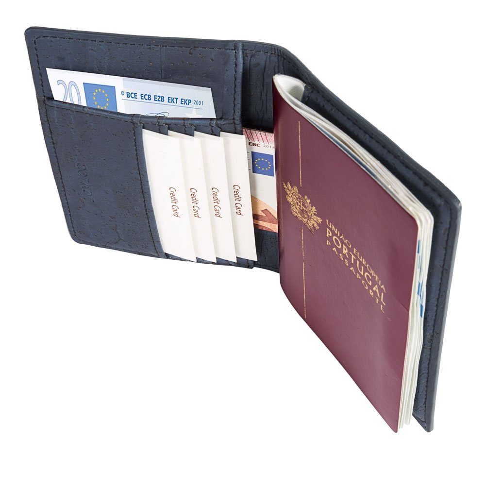 Corkor Wallets portafoglio passaporto sughero blu RFID