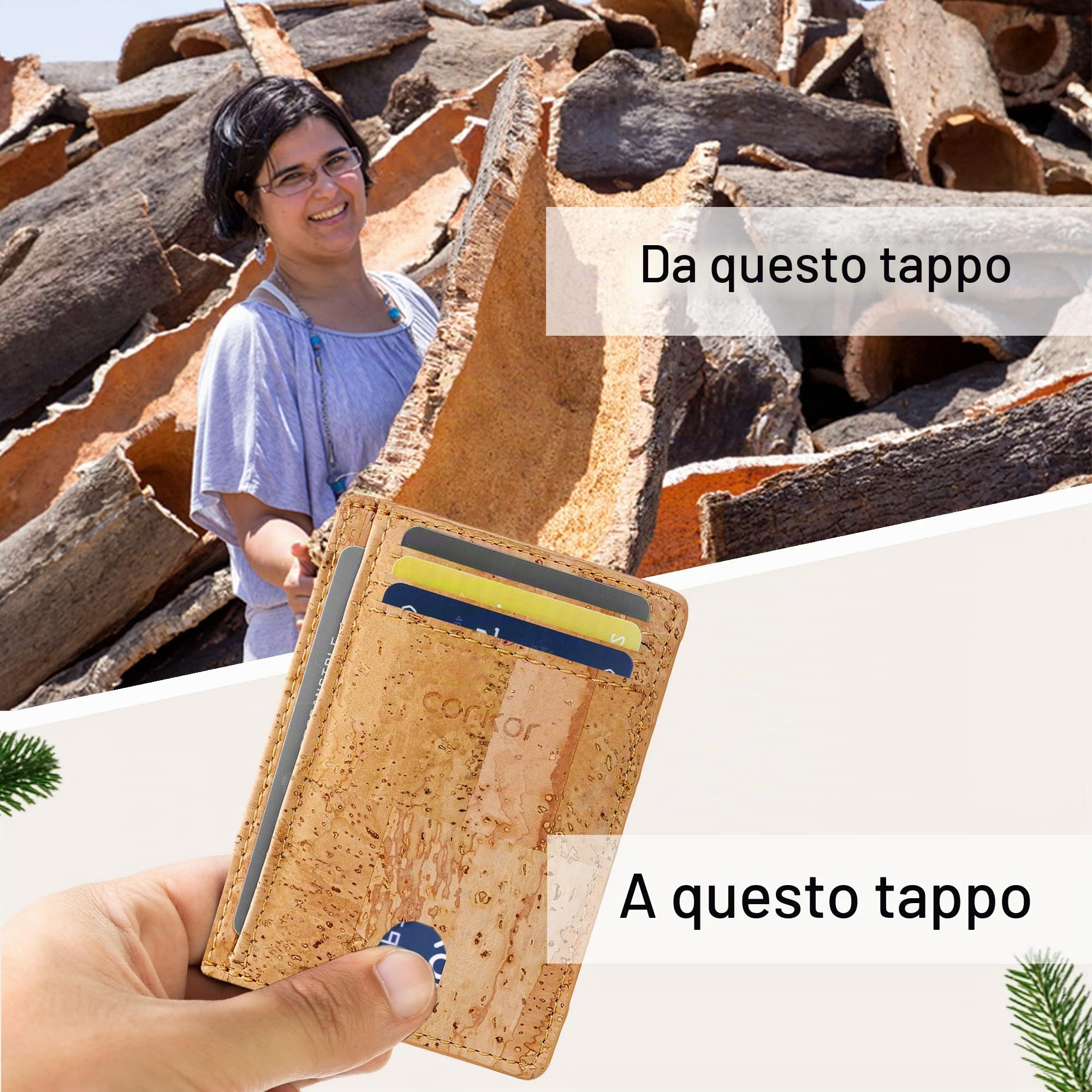 Corkor Wallets Portafoglio Sughero Marrone Chiaro Vegan RFID
