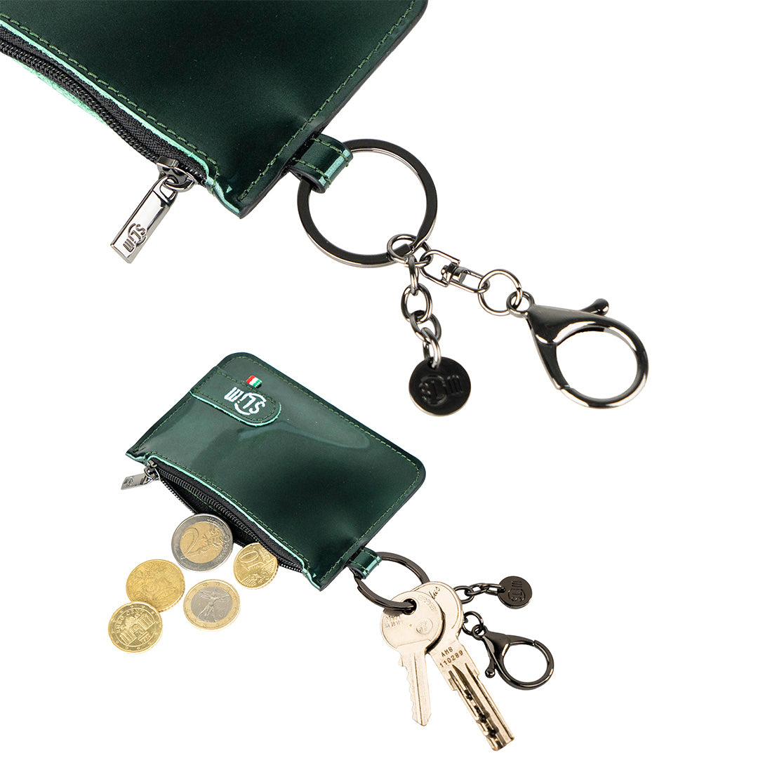 SLim Portachiavi Portamonete Pelle Specchio Verde 10x7 cm