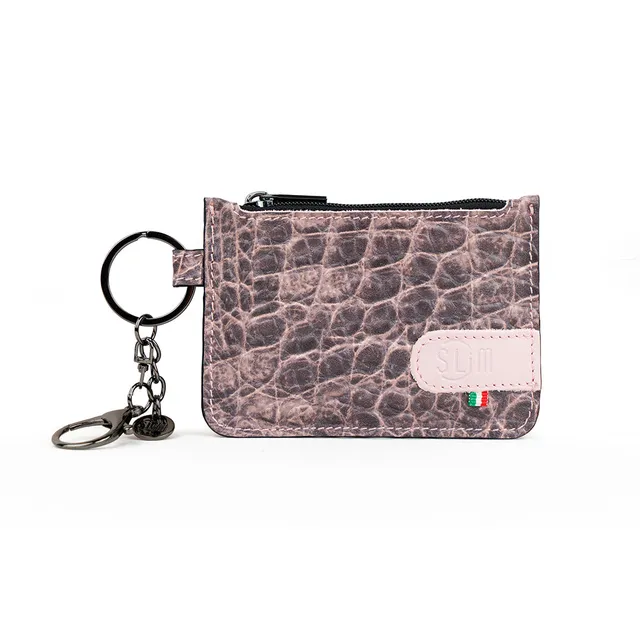 SLim Portachiavi portamonete pelle cocco rosa