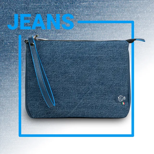 SLim Pochette Max Jeans Blu pochette pelle 25x19 cm zip