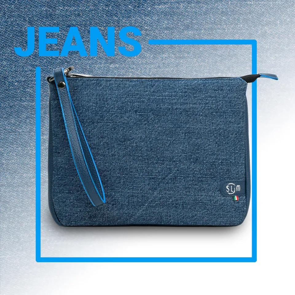 SLim Pochette Max Jeans Blu pochette pelle 25x19 cm zip