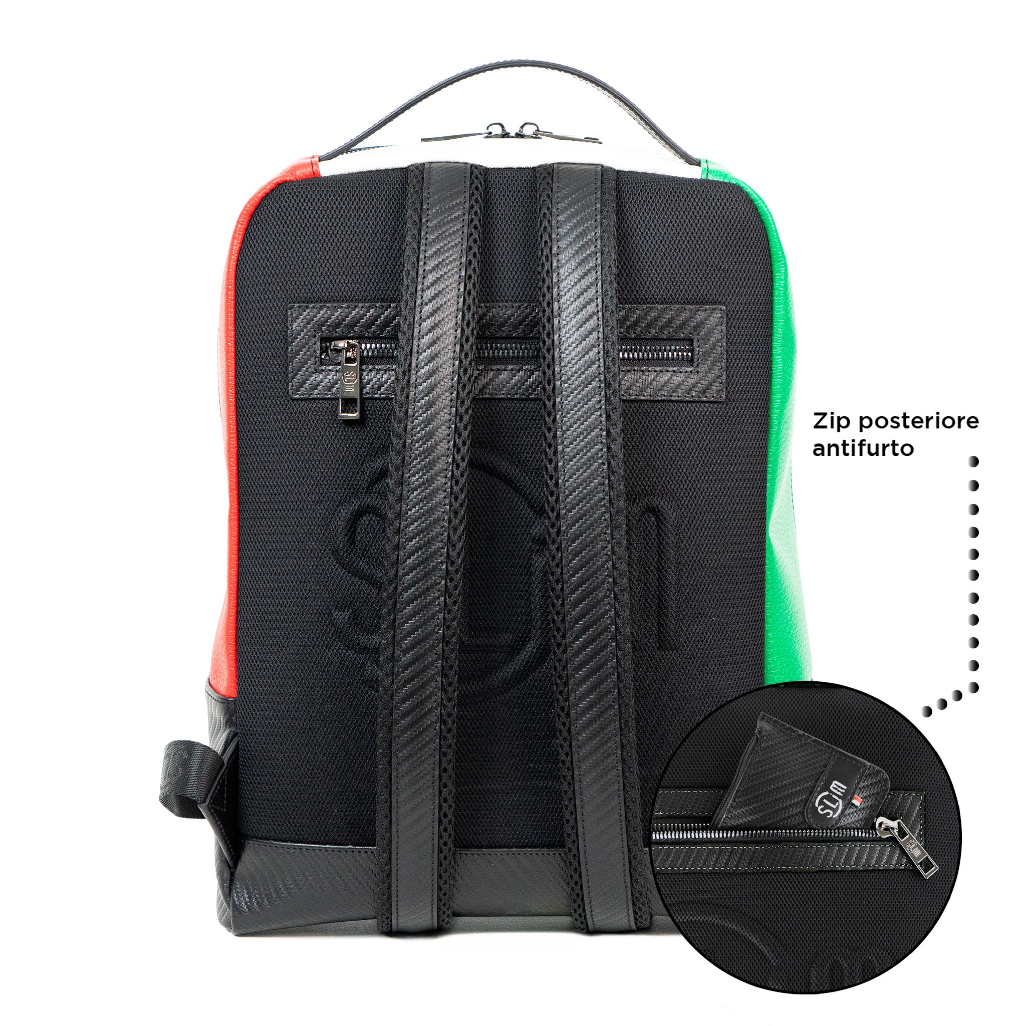 SLim Zaino Medio Pelle Carbon Italia Laptop 14" 8,5 L