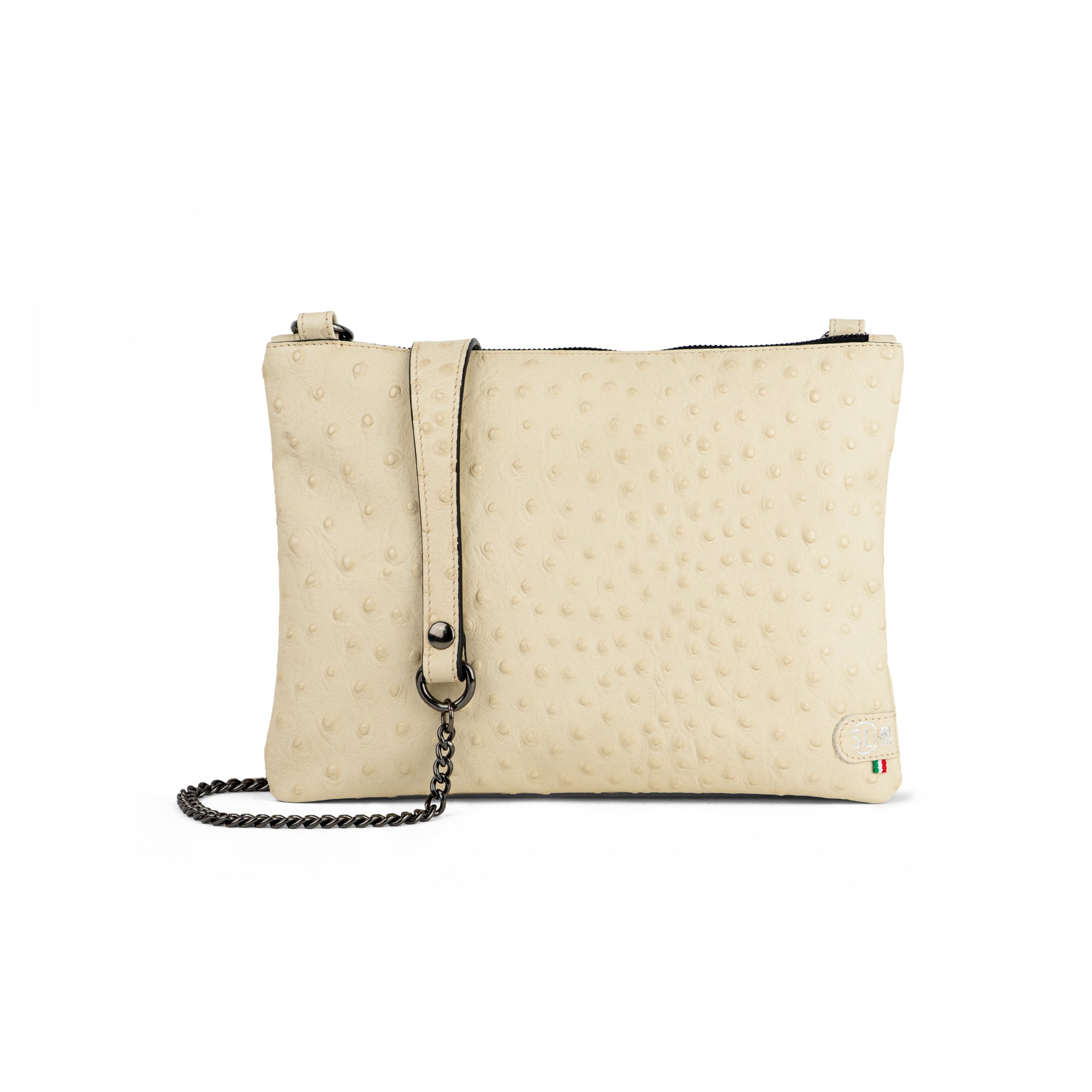 SLim Pochette Tracolla Vera Pelle Struzzo Beige